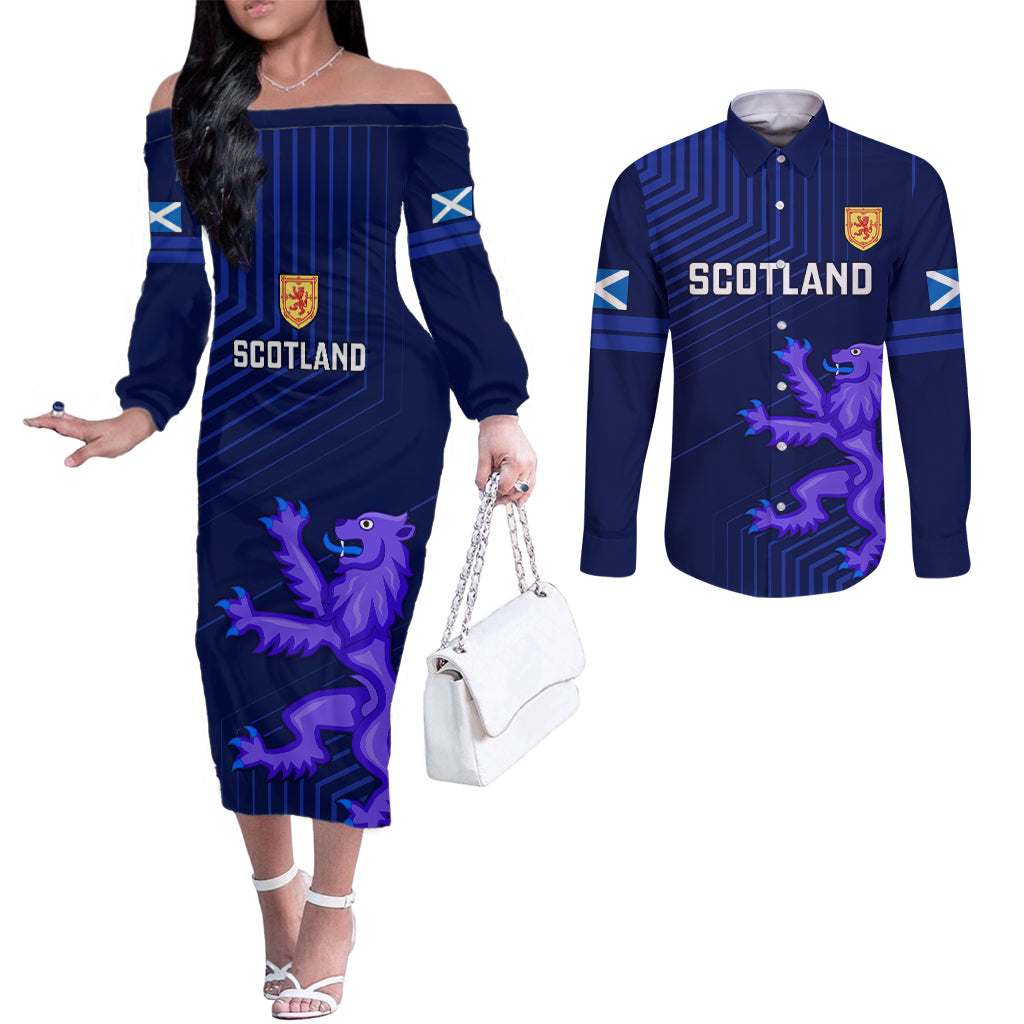 scotland-rugby-couples-matching-off-the-shoulder-long-sleeve-dress-and-long-sleeve-button-shirts-2023-go-scottish