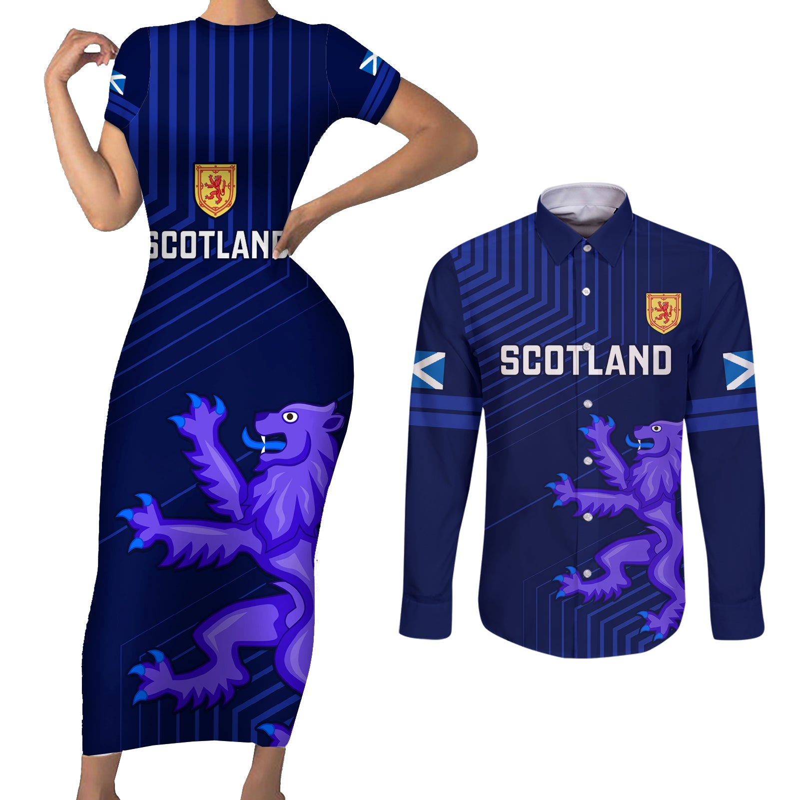 Scotland Rugby Couples Matching Short Sleeve Bodycon Dress and Long Sleeve Button Shirts 2023 Go Scottish - Wonder Print Shop