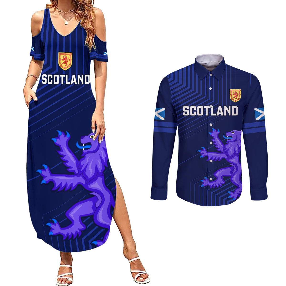 Scotland Rugby Couples Matching Summer Maxi Dress and Long Sleeve Button Shirts 2023 Go Scottish - Wonder Print Shop