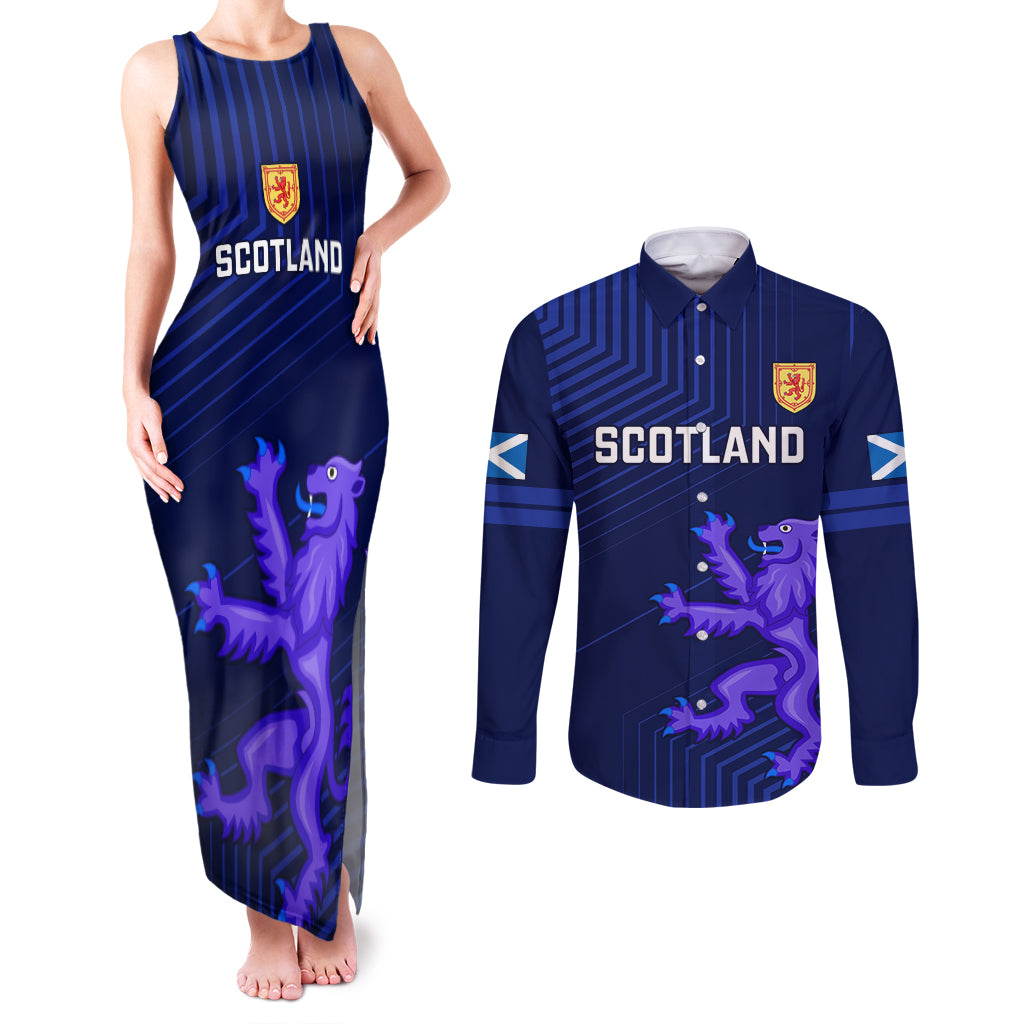 Scotland Rugby Couples Matching Tank Maxi Dress and Long Sleeve Button Shirts 2023 Go Scottish - Wonder Print Shop