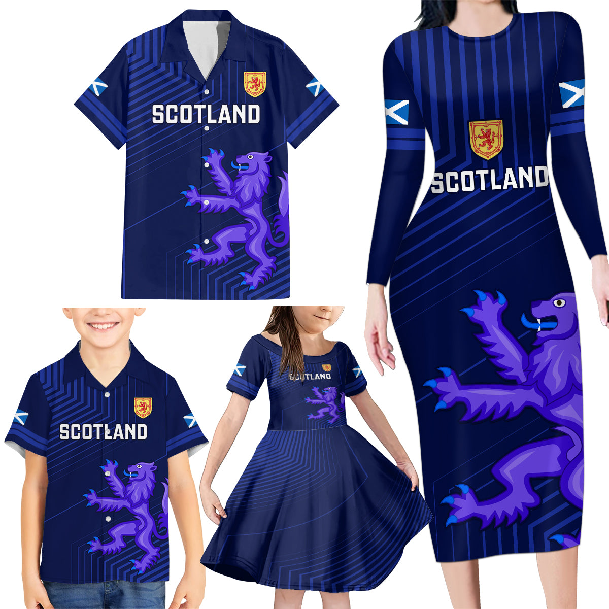 Scotland Rugby Family Matching Long Sleeve Bodycon Dress and Hawaiian Shirt 2023 Go Scottish - Wonder Print Shop