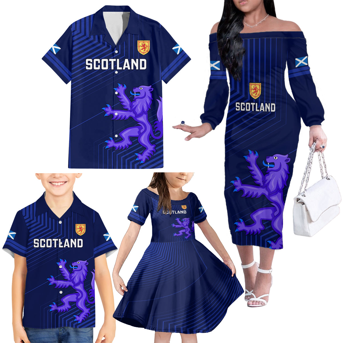 Scotland Rugby Family Matching Off Shoulder Long Sleeve Dress and Hawaiian Shirt 2023 Go Scottish - Wonder Print Shop