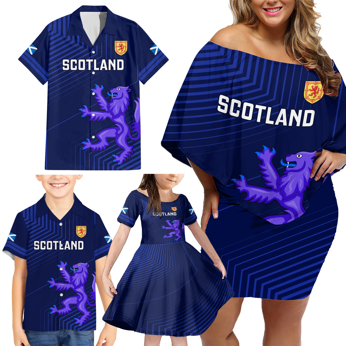 Scotland Rugby Family Matching Off Shoulder Short Dress and Hawaiian Shirt 2023 Go Scottish - Wonder Print Shop