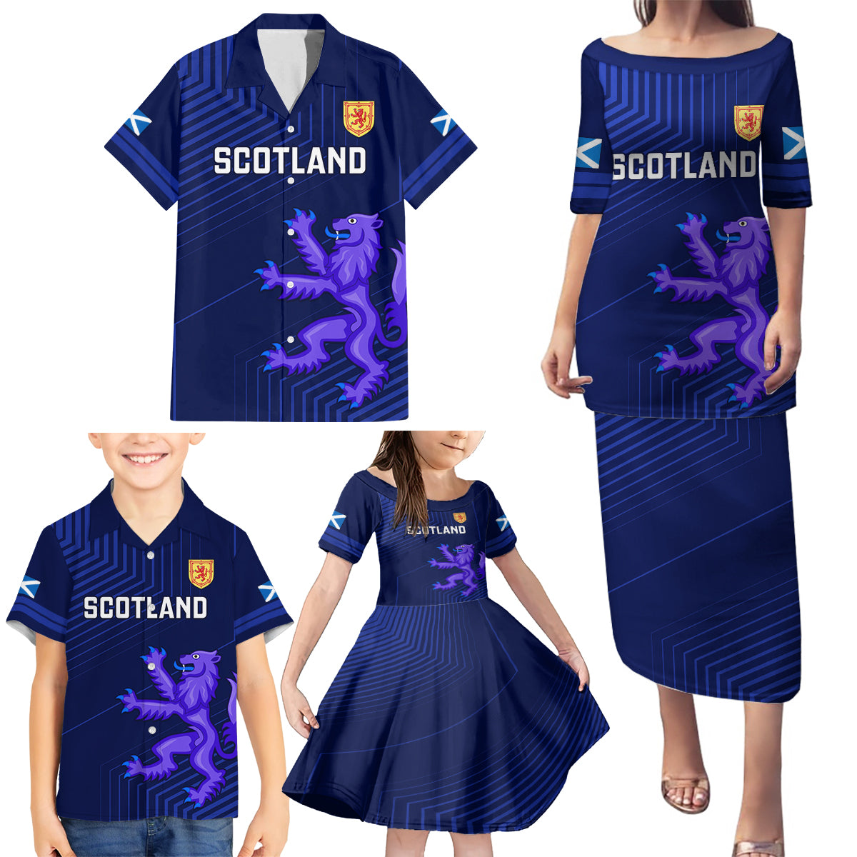 Scotland Rugby Family Matching Puletasi Dress and Hawaiian Shirt 2023 Go Scottish - Wonder Print Shop