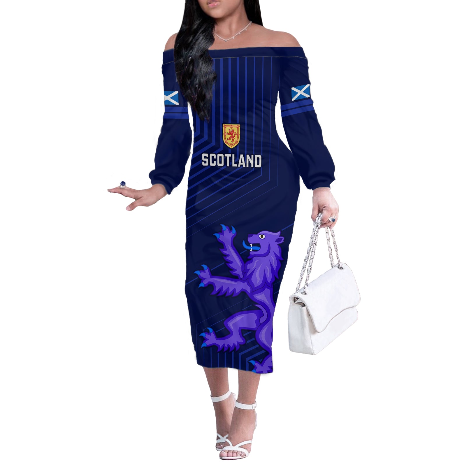 Scotland Rugby Off The Shoulder Long Sleeve Dress 2023 Go Scottish - Wonder Print Shop