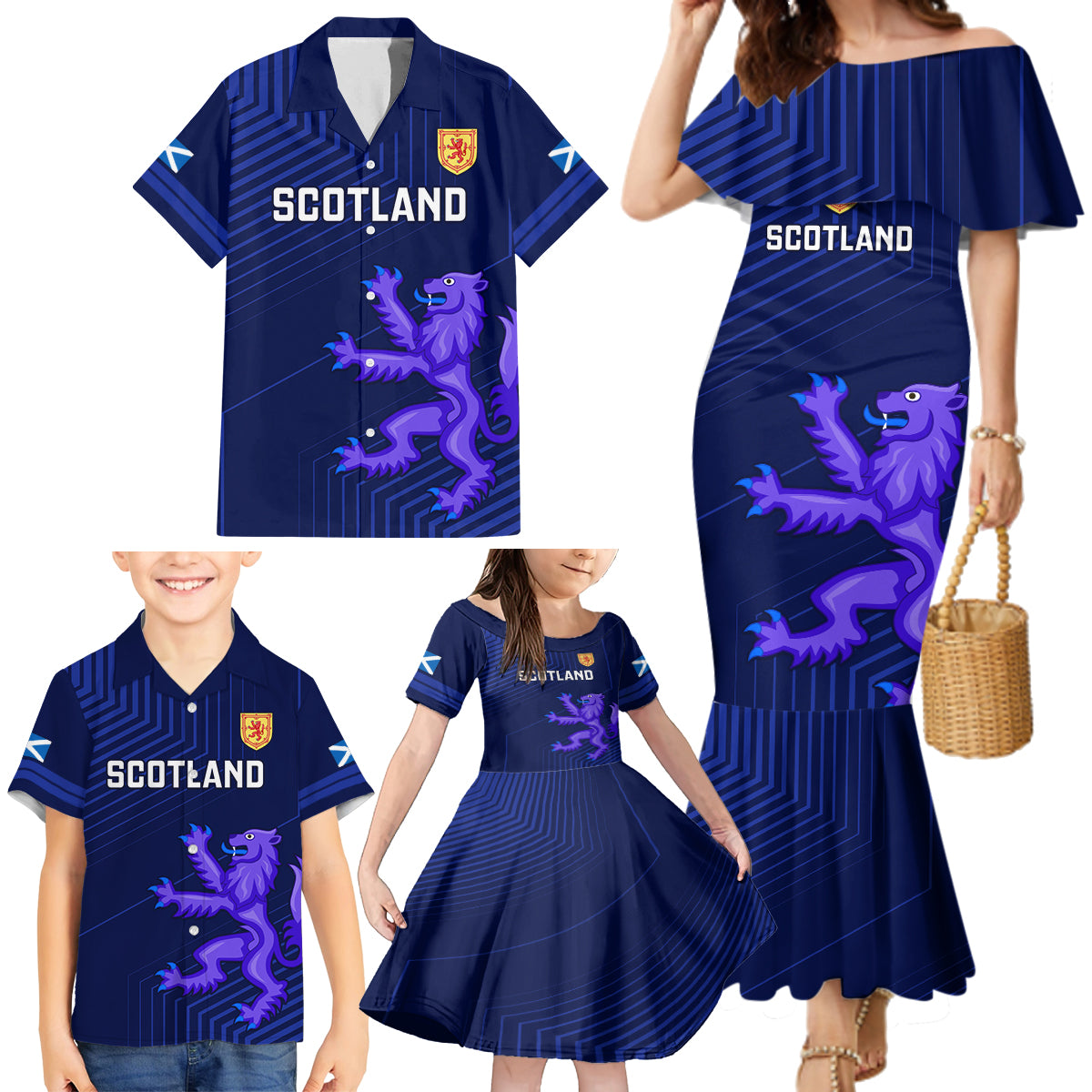 Custom Scotland Rugby Family Matching Mermaid Dress and Hawaiian Shirt 2023 Go Scottish - Wonder Print Shop