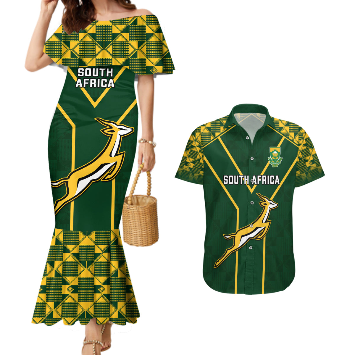 South Africa Rugby Couples Matching Mermaid Dress and Hawaiian Shirt 2023 Go Champions World Cup Springboks - Wonder Print Shop