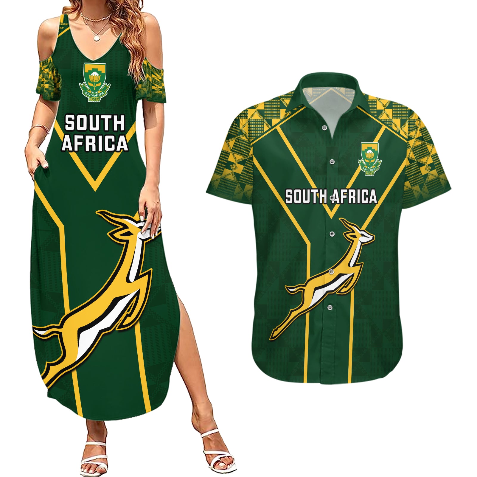 South Africa Rugby Couples Matching Summer Maxi Dress and Hawaiian Shirt 2023 Go Champions World Cup Springboks - Wonder Print Shop