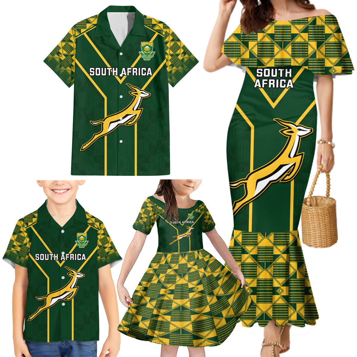 South Africa Rugby Family Matching Mermaid Dress and Hawaiian Shirt 2023 Go Champions World Cup Springboks - Wonder Print Shop