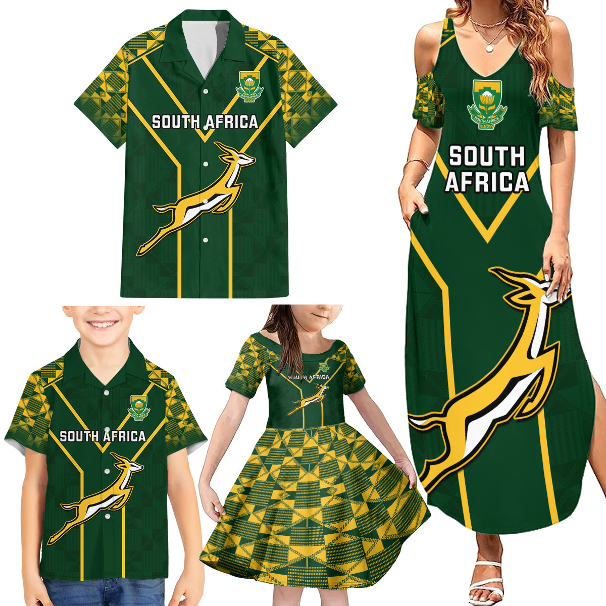 South Africa Rugby Family Matching Summer Maxi Dress and Hawaiian Shirt 2023 Go Champions World Cup Springboks - Wonder Print Shop