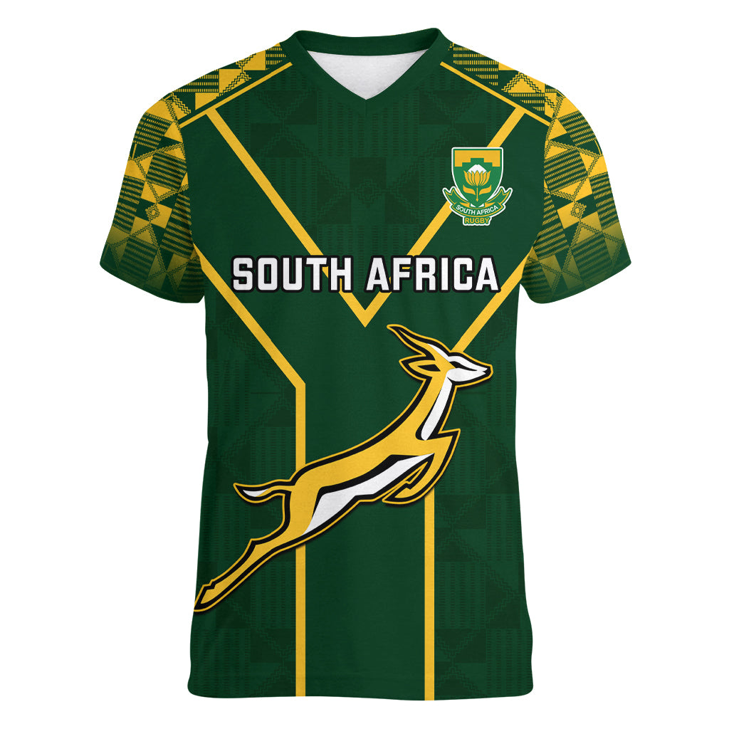 South Africa Rugby Women V Neck T Shirt 2023 Go Champions World Cup Springboks - Wonder Print Shop