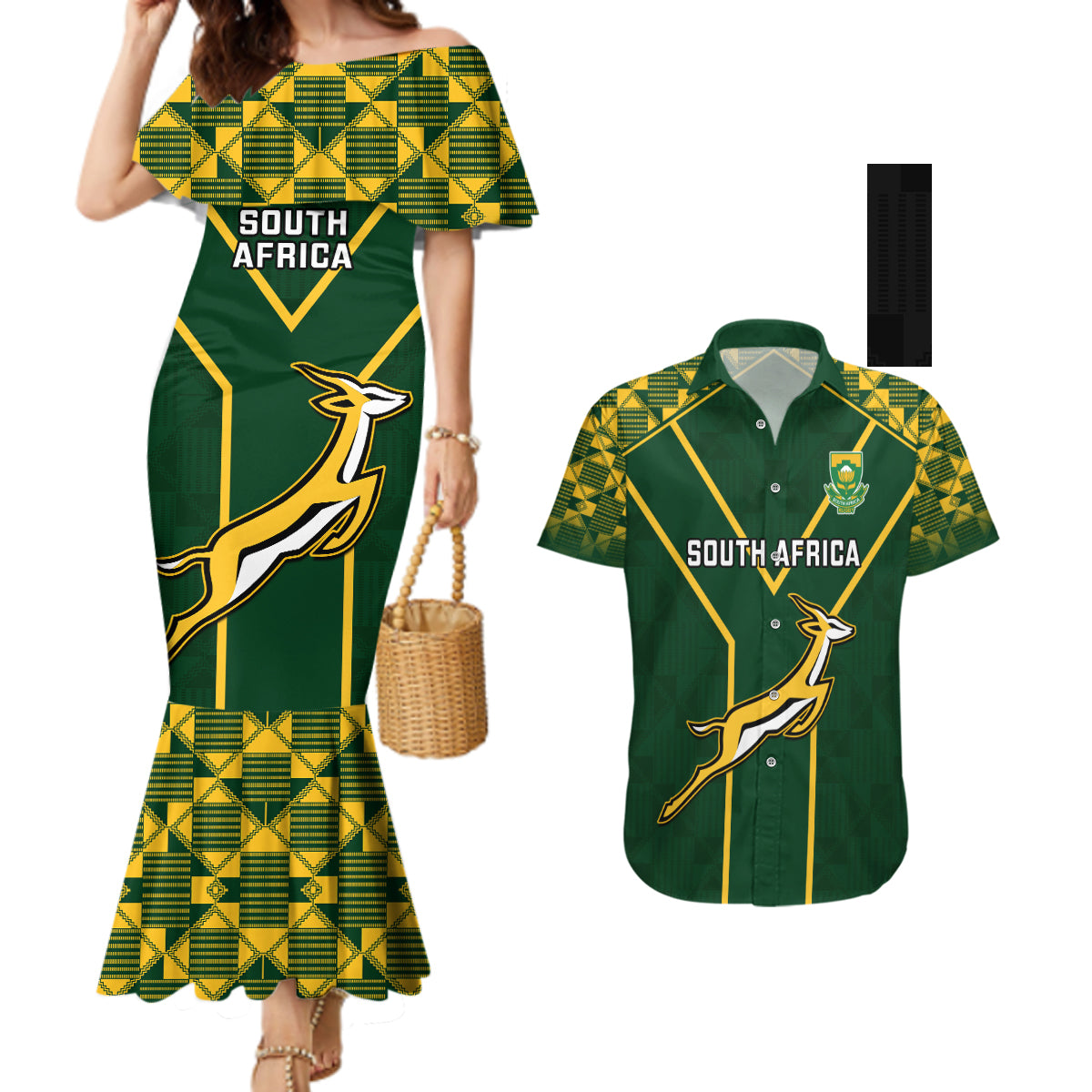 Custom South Africa Rugby Couples Matching Mermaid Dress and Hawaiian Shirt 2023 Go Champions World Cup Springboks - Wonder Print Shop