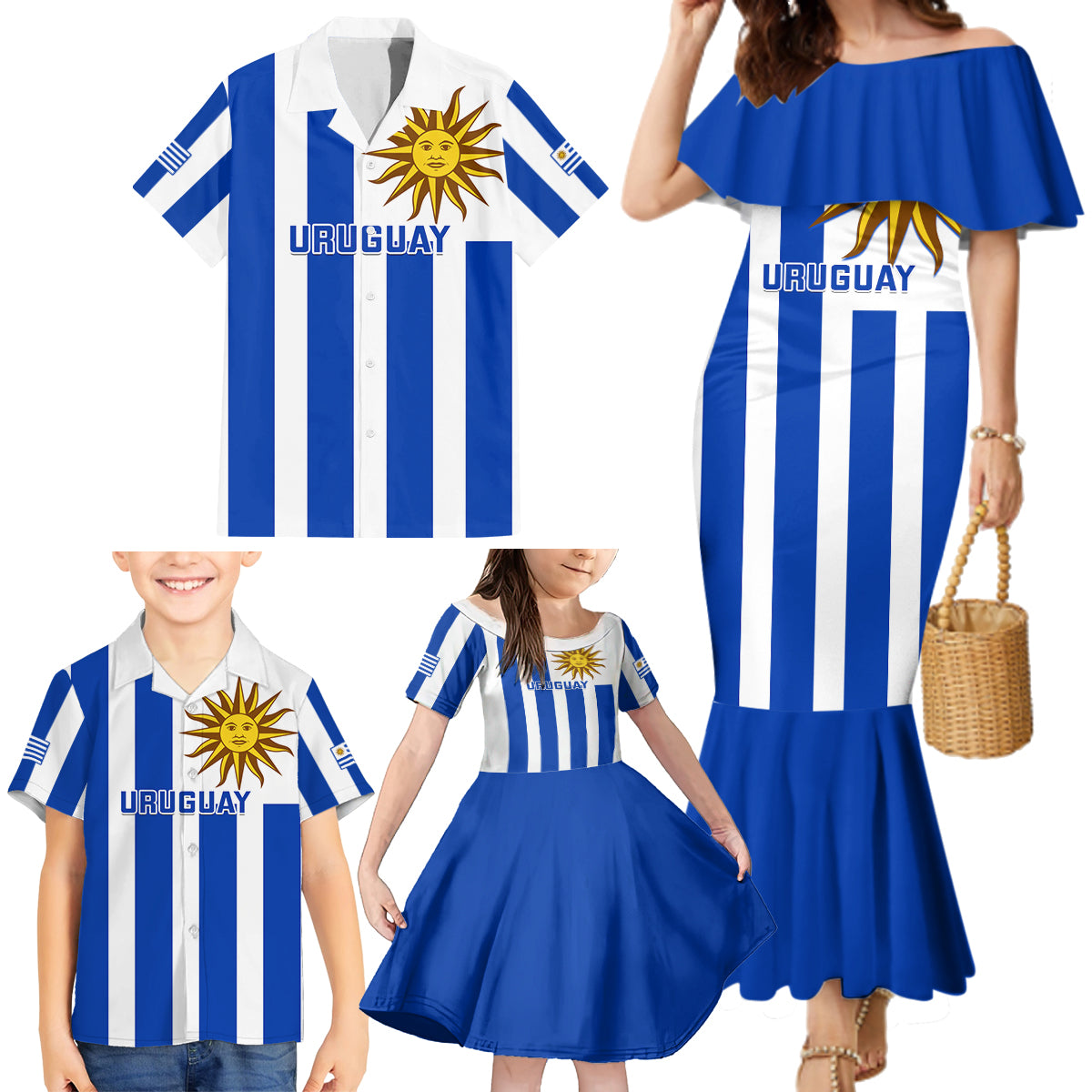 Uruguay Rugby Family Matching Mermaid Dress and Hawaiian Shirt Go Los Teros Flag Style - Wonder Print Shop