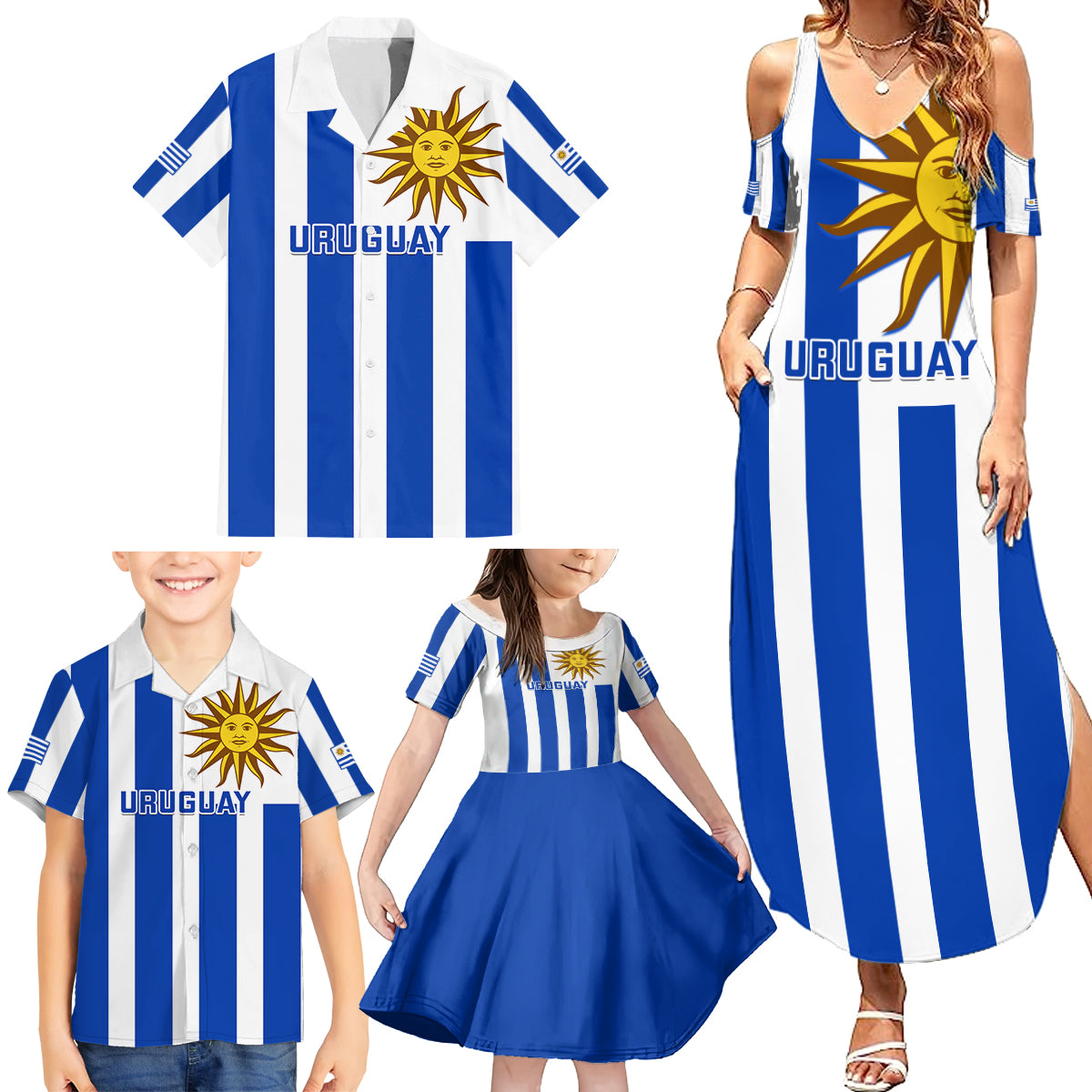 Uruguay Rugby Family Matching Summer Maxi Dress and Hawaiian Shirt Go Los Teros Flag Style - Wonder Print Shop