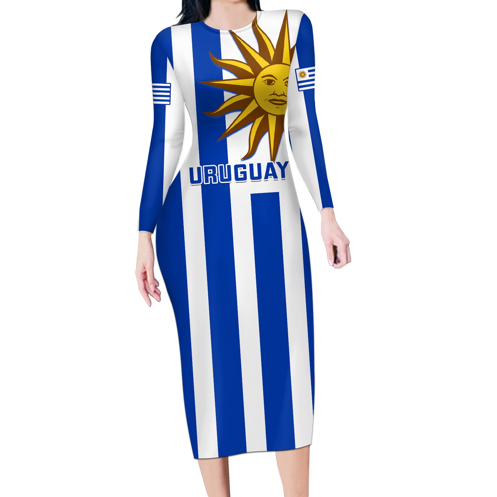 Uruguay Rugby Long Sleeve Bodycon Dress Go Los Teros Flag Style - Wonder Print Shop