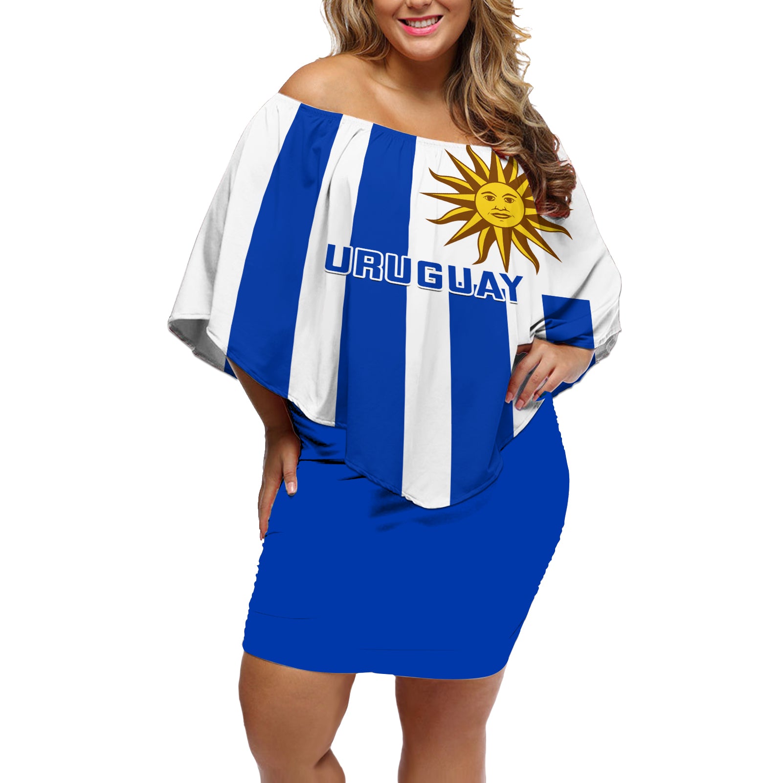 Uruguay Rugby Off Shoulder Short Dress Go Los Teros Flag Style - Wonder Print Shop