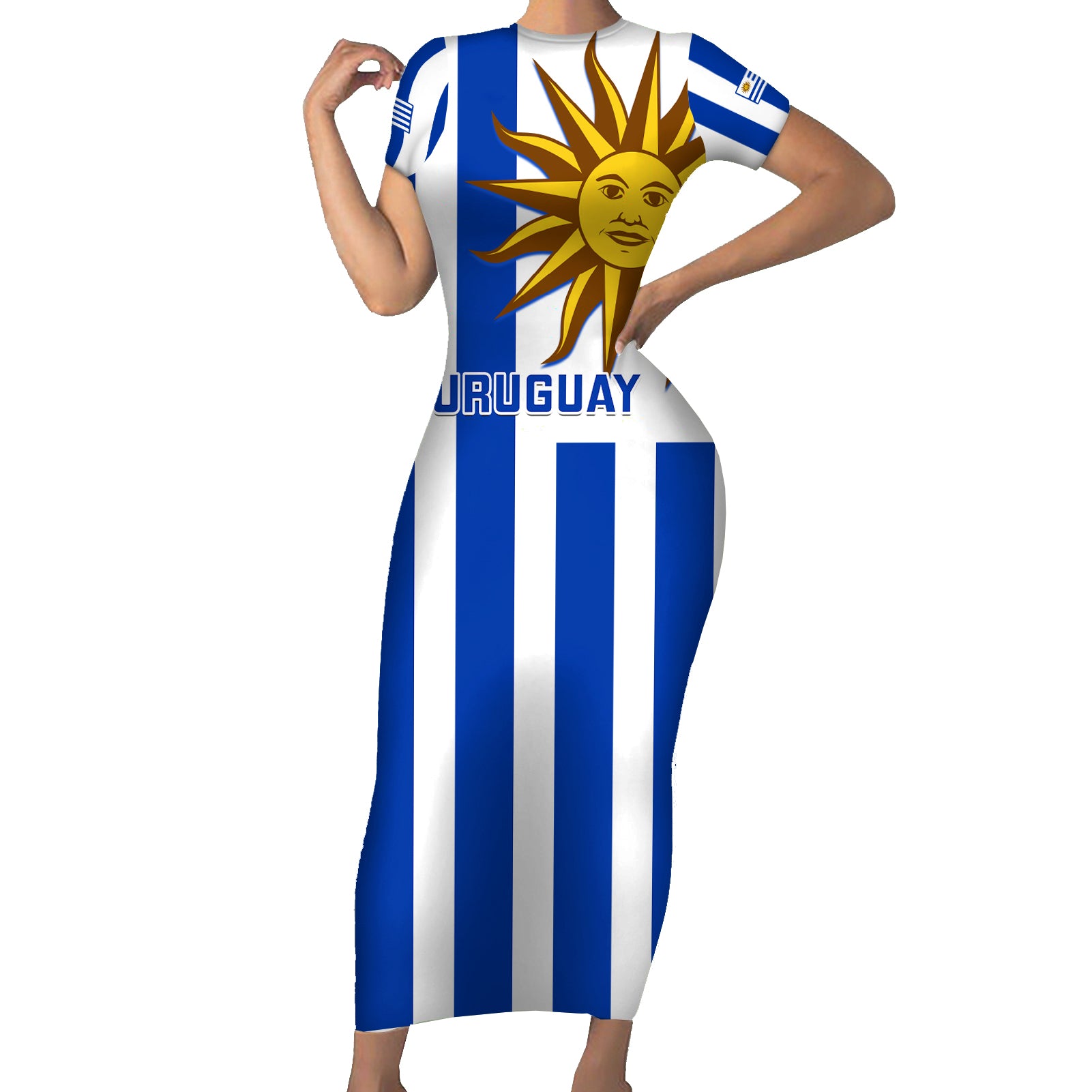 Uruguay Rugby Short Sleeve Bodycon Dress Go Los Teros Flag Style - Wonder Print Shop