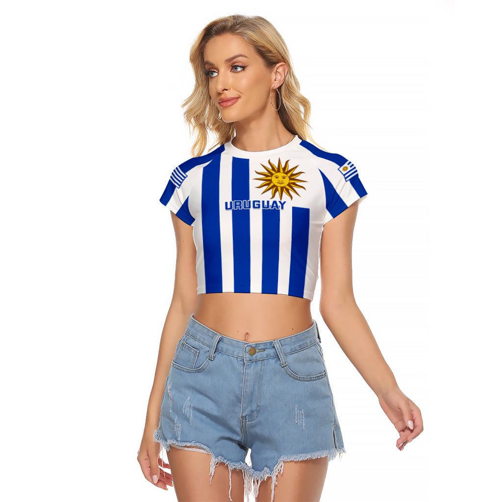 Custom Uruguay Rugby Raglan Cropped T Shirt Go Los Teros Flag Style - Wonder Print Shop