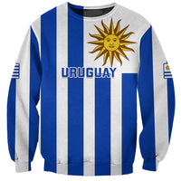 Unisex Uruguay rugby sweatshirt, blue/gray stripes, sun emblem with URUGUAY text