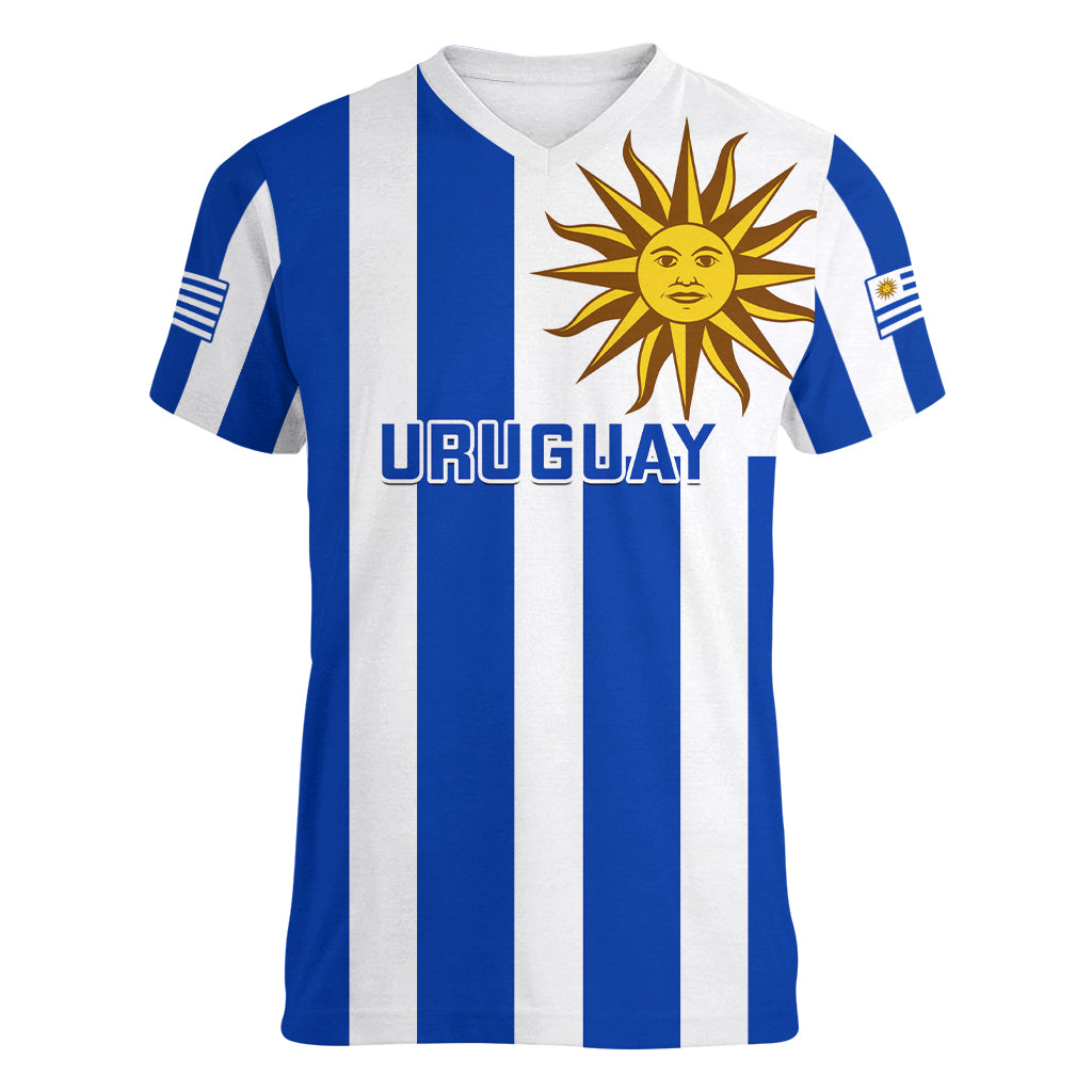 Custom Uruguay Rugby Women V Neck T Shirt Go Los Teros Flag Style - Wonder Print Shop