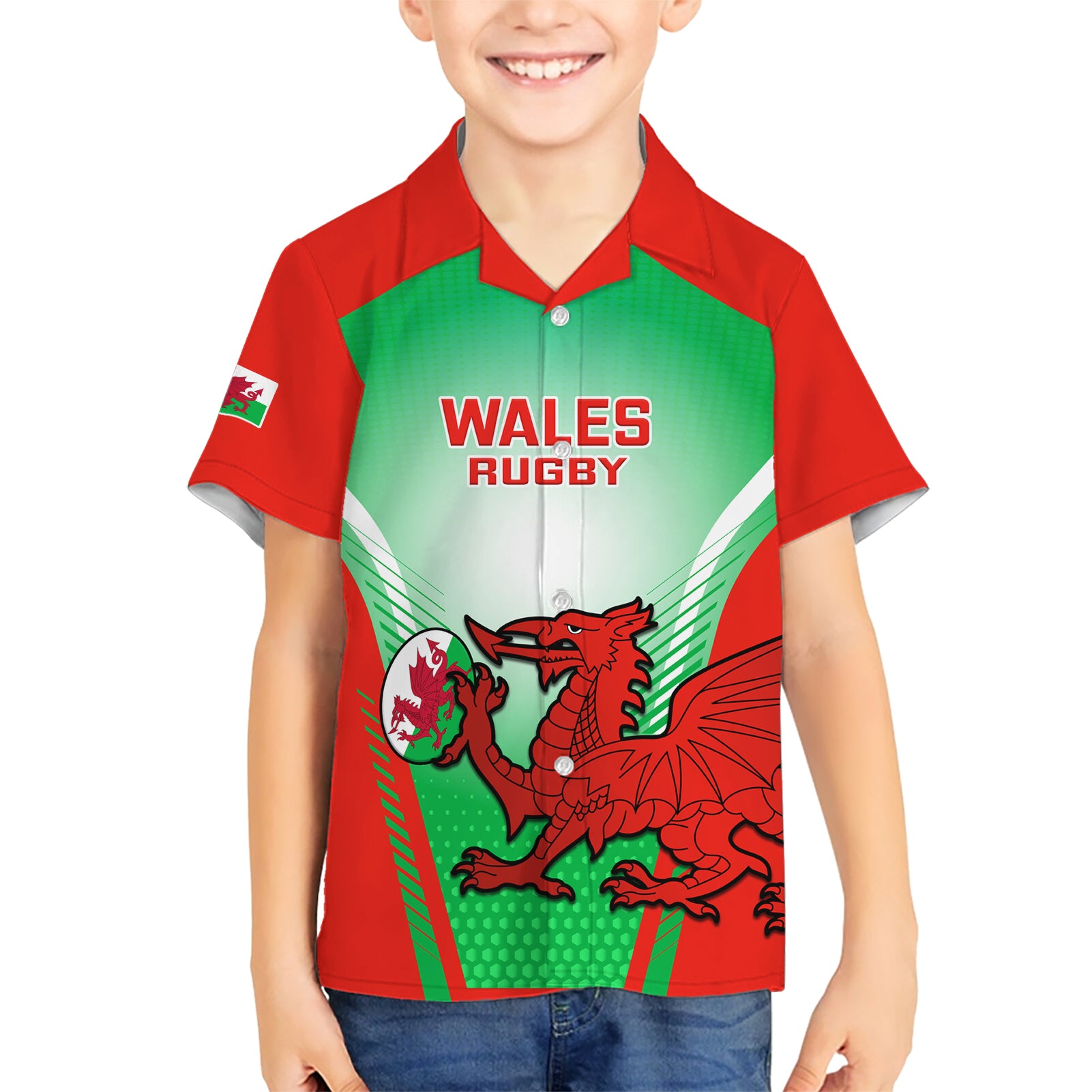 Wales Rugby Kid Hawaiian Shirt 2023 Come On Cymru Champions World Cup - Wonder Print Shop