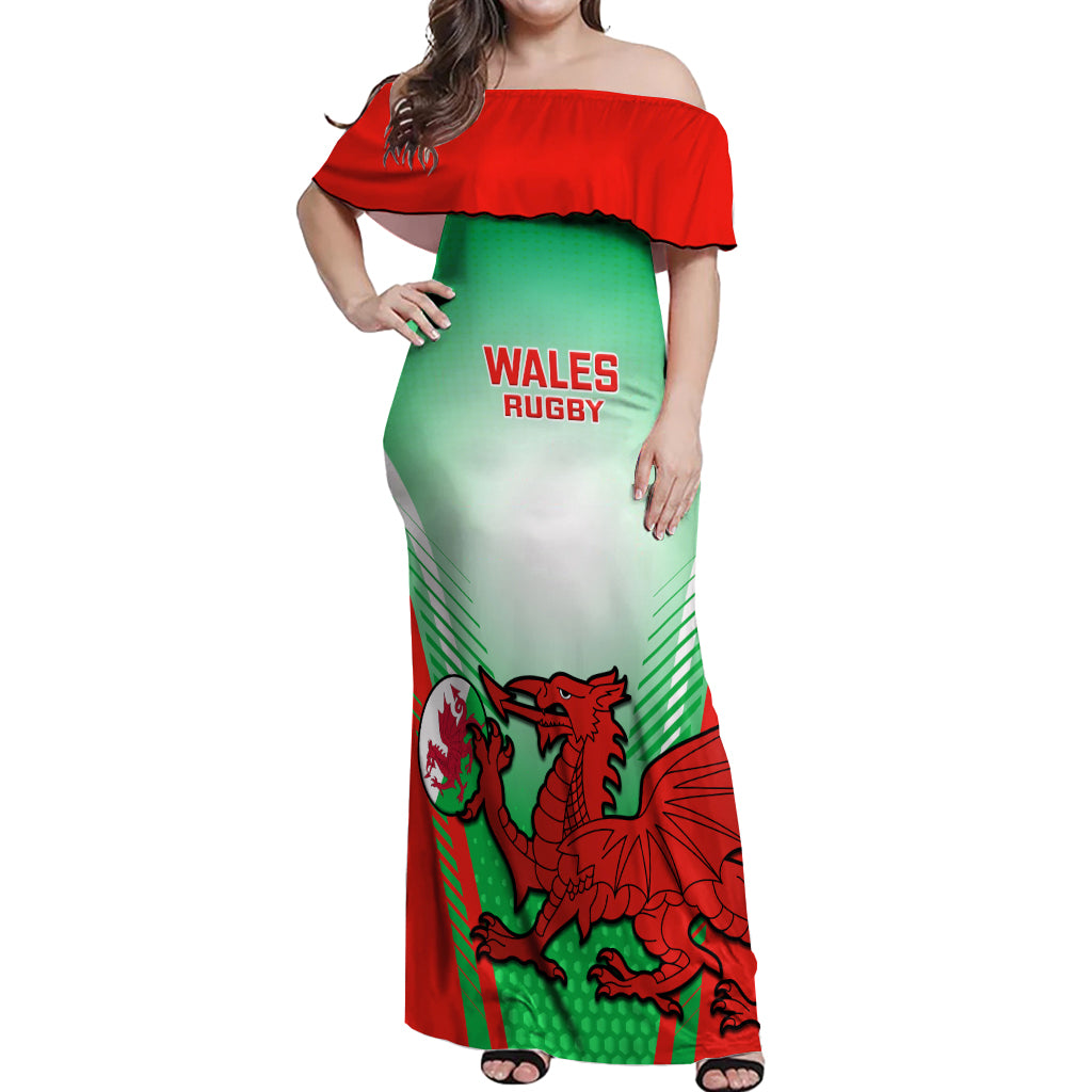 Wales Rugby Off Shoulder Maxi Dress 2023 Come On Cymru Champions World Cup - Wonder Print Shop