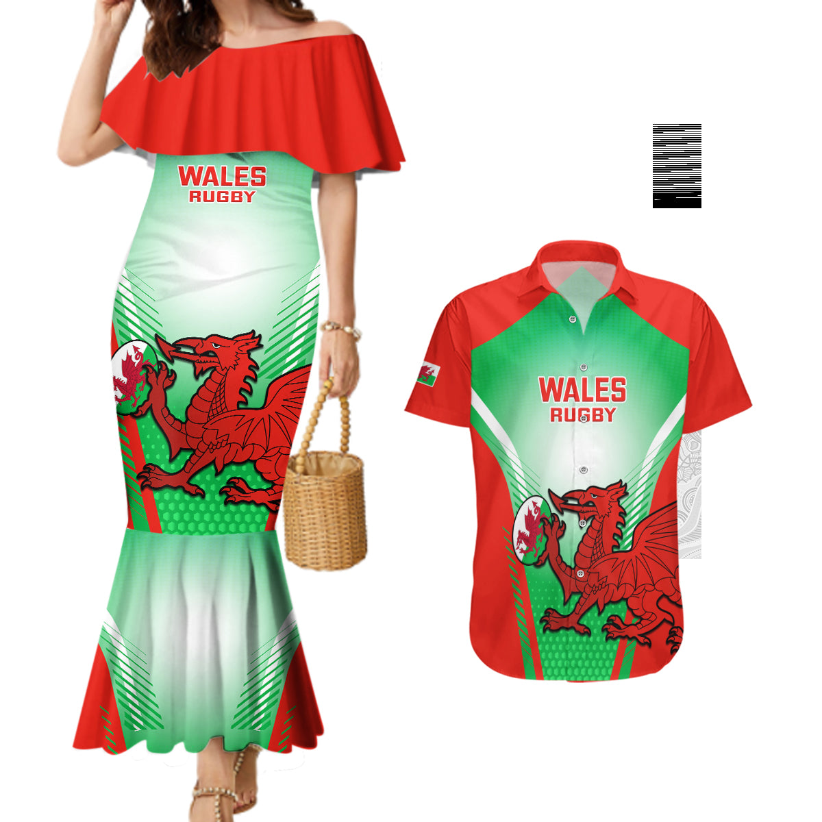 Custom Wales Rugby Couples Matching Mermaid Dress and Hawaiian Shirt 2023 Come On Cymru Champions World Cup - Wonder Print Shop