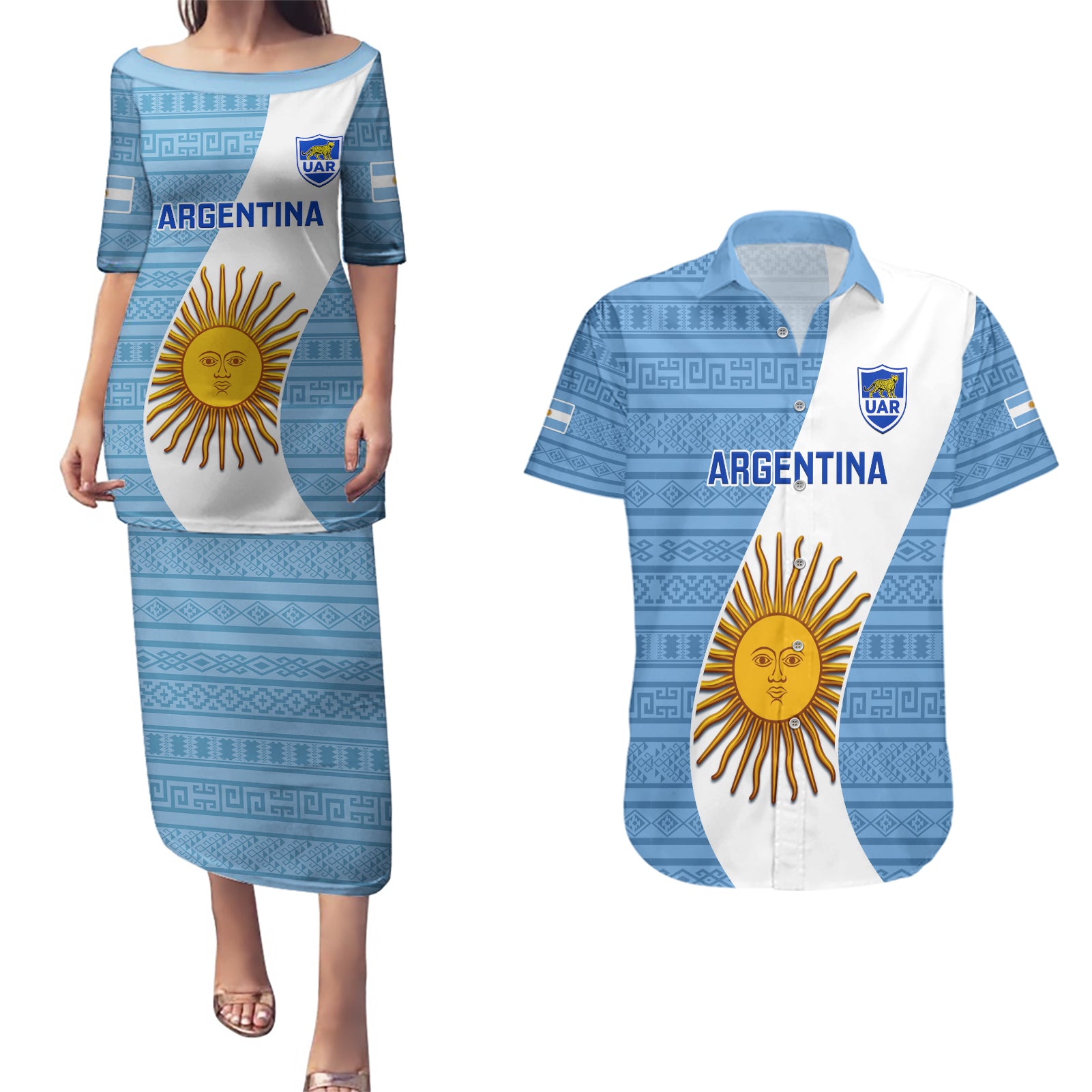 Argentina Rugby Couples Matching Puletasi Dress and Hawaiian Shirt 2023 Go Champions Los Pumas World Cup - Wonder Print Shop