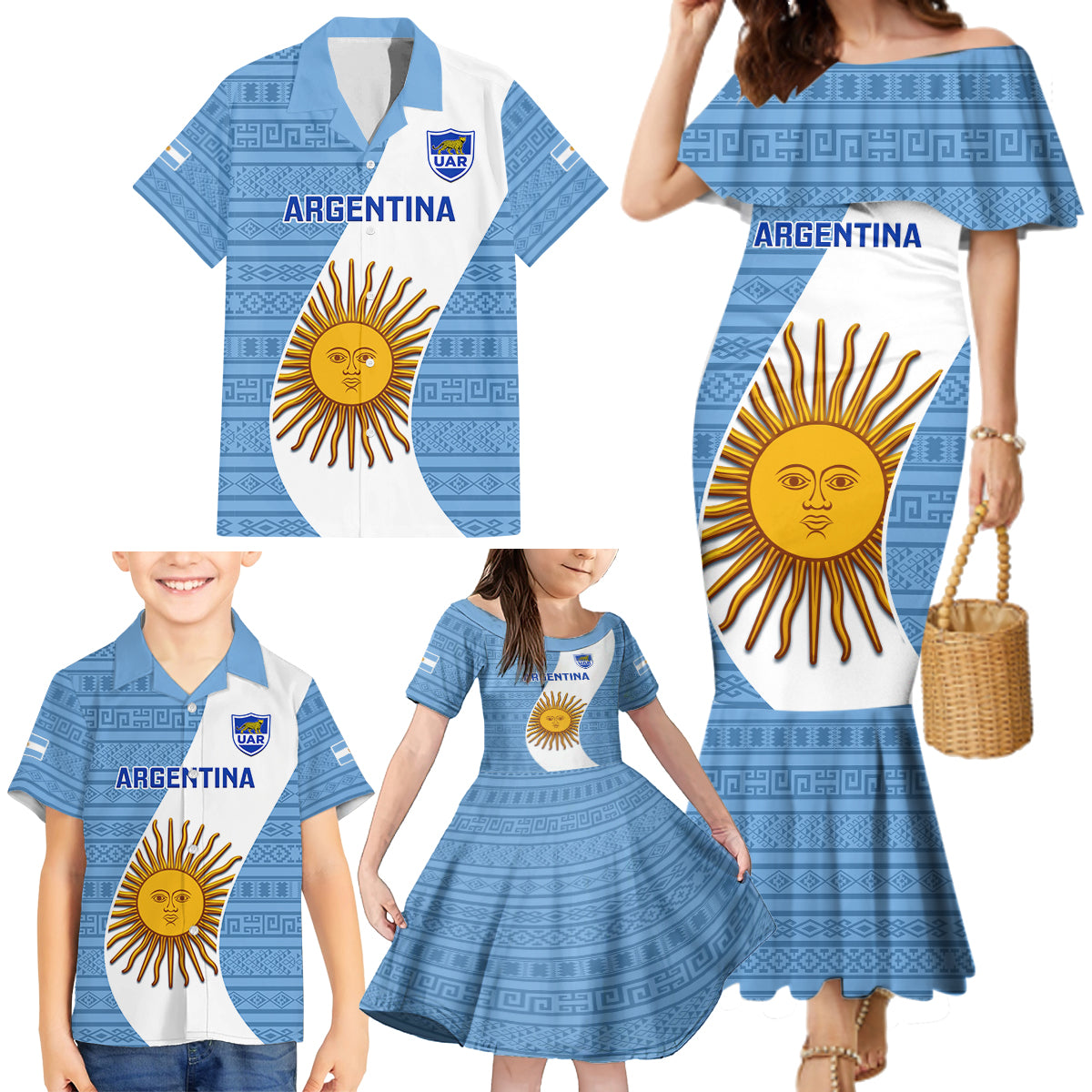 Argentina Rugby Family Matching Mermaid Dress and Hawaiian Shirt 2023 Go Champions Los Pumas World Cup - Wonder Print Shop