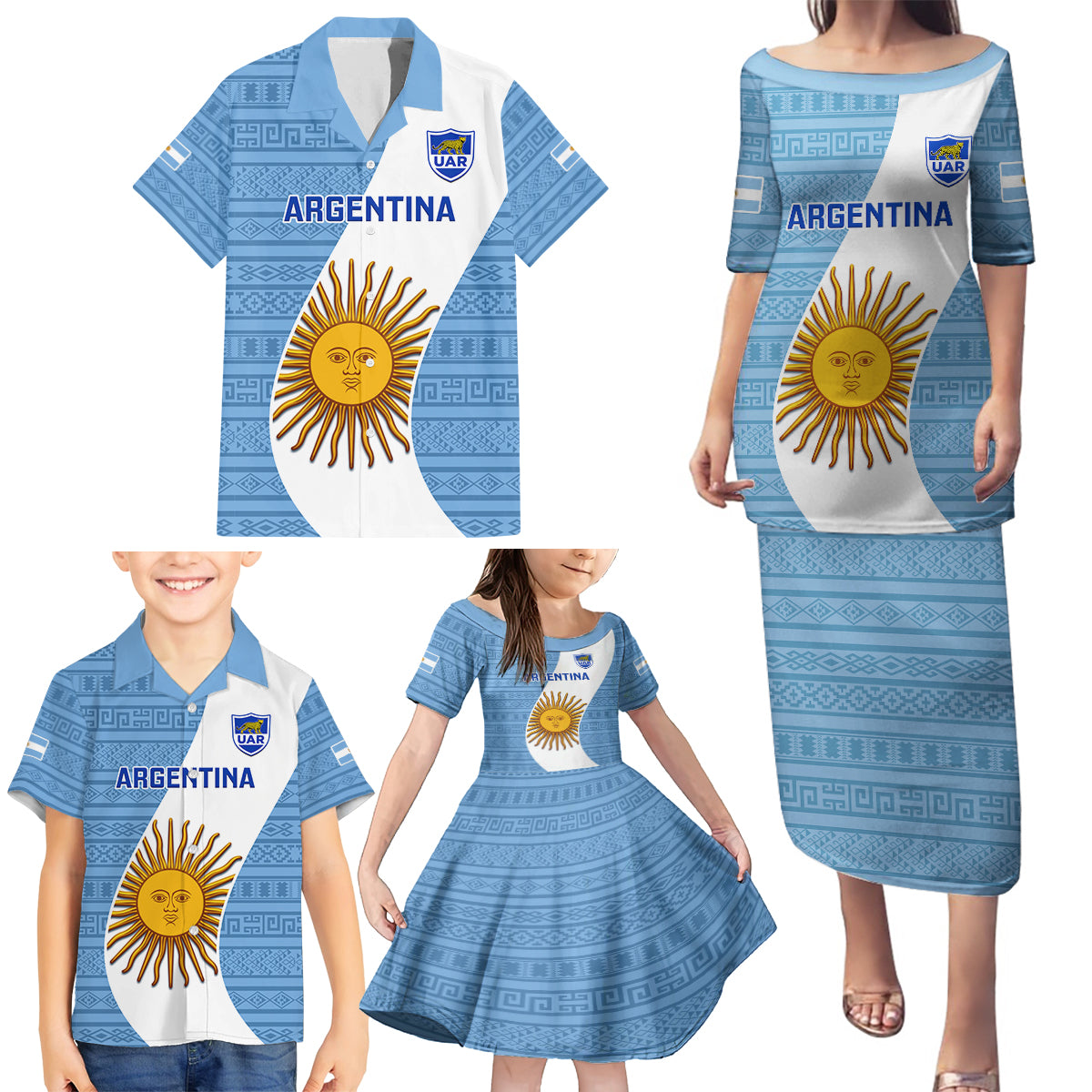 Argentina Rugby Family Matching Puletasi Dress and Hawaiian Shirt 2023 Go Champions Los Pumas World Cup - Wonder Print Shop