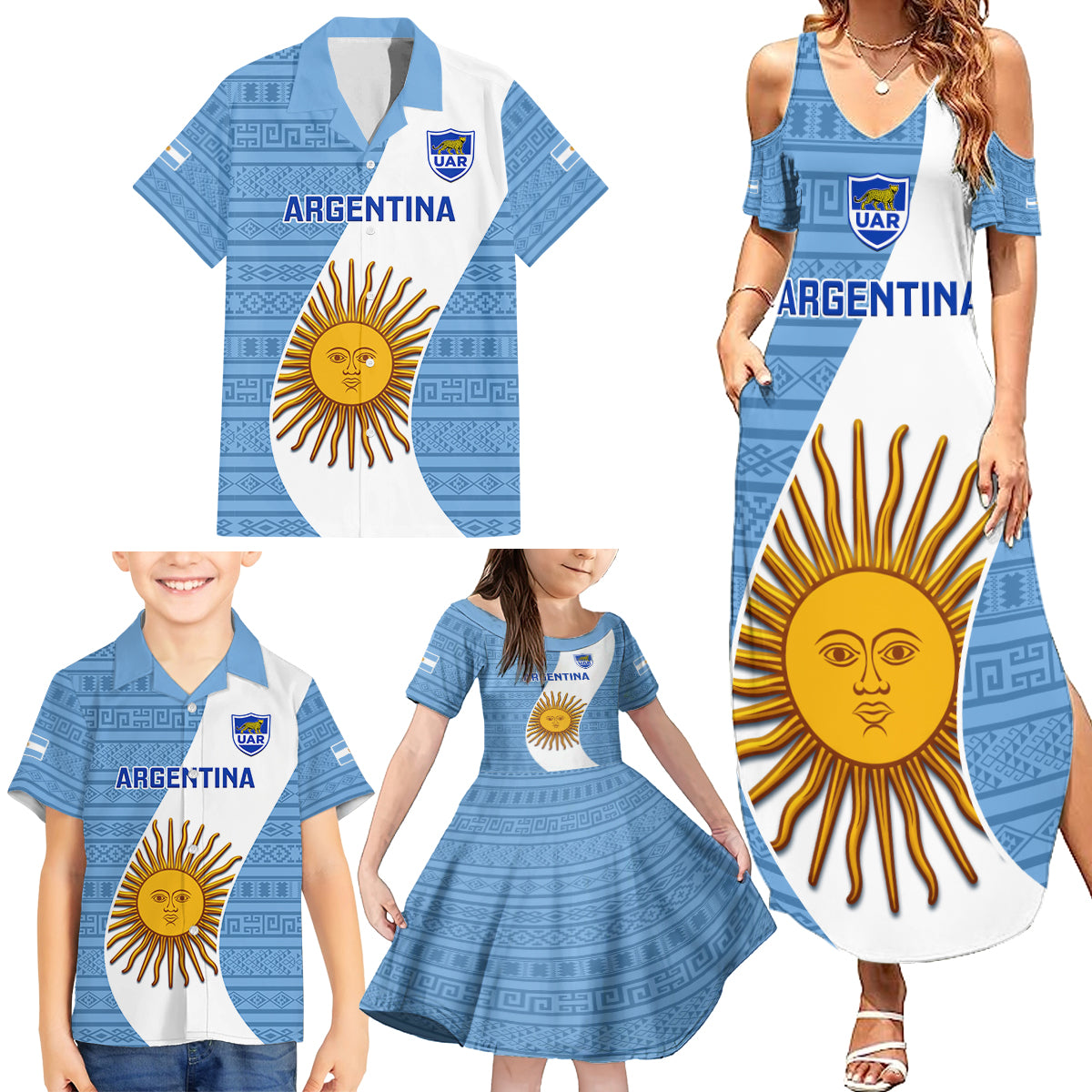 Argentina Rugby Family Matching Summer Maxi Dress and Hawaiian Shirt 2023 Go Champions Los Pumas World Cup - Wonder Print Shop