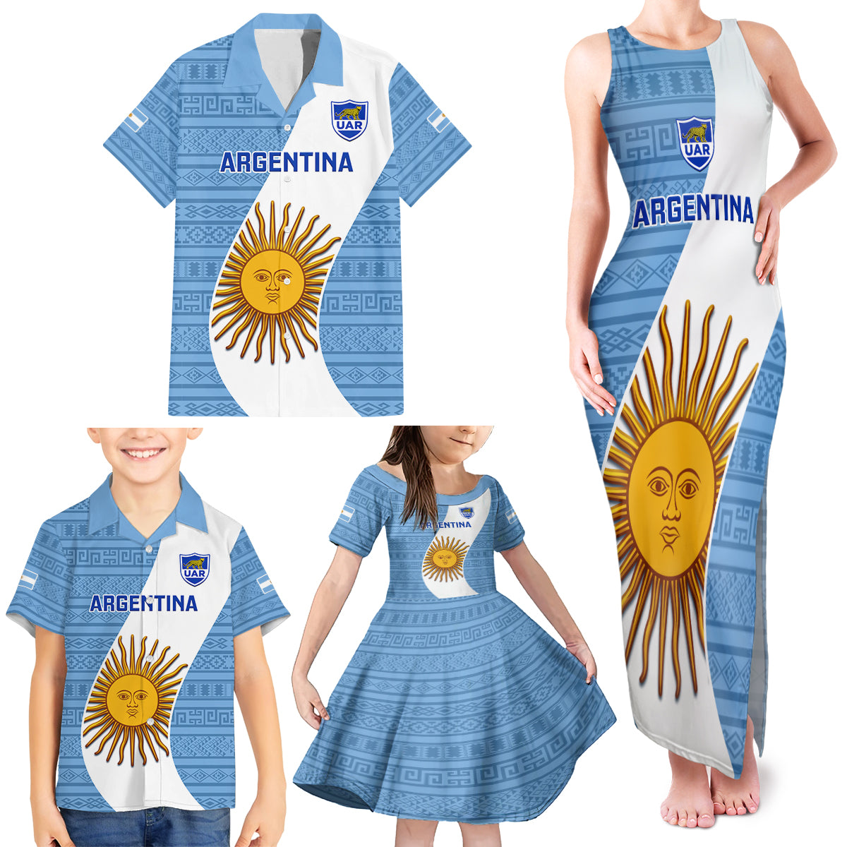 Argentina Rugby Family Matching Tank Maxi Dress and Hawaiian Shirt 2023 Go Champions Los Pumas World Cup - Wonder Print Shop