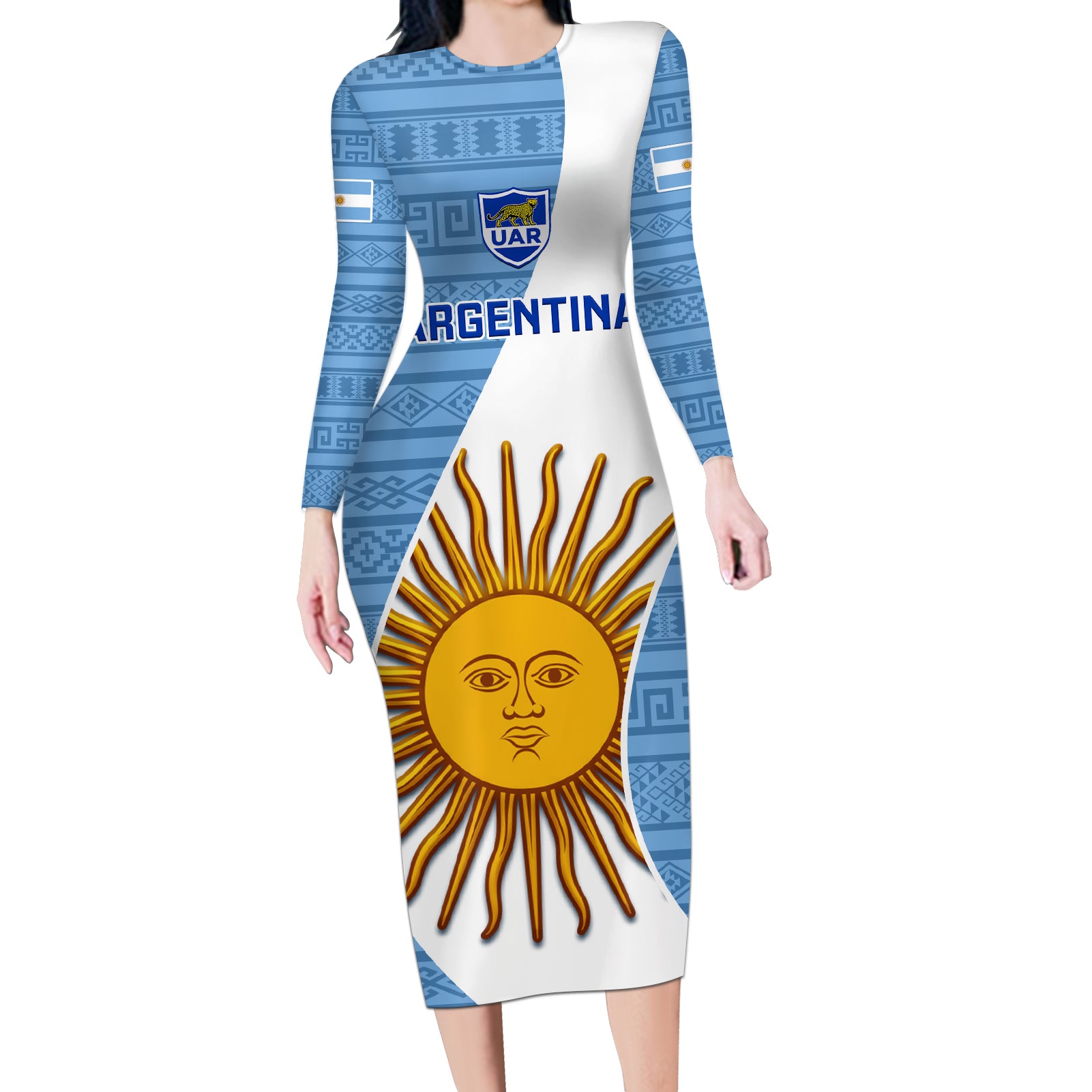 Argentina Rugby Long Sleeve Bodycon Dress 2023 Go Champions Los Pumas World Cup - Wonder Print Shop