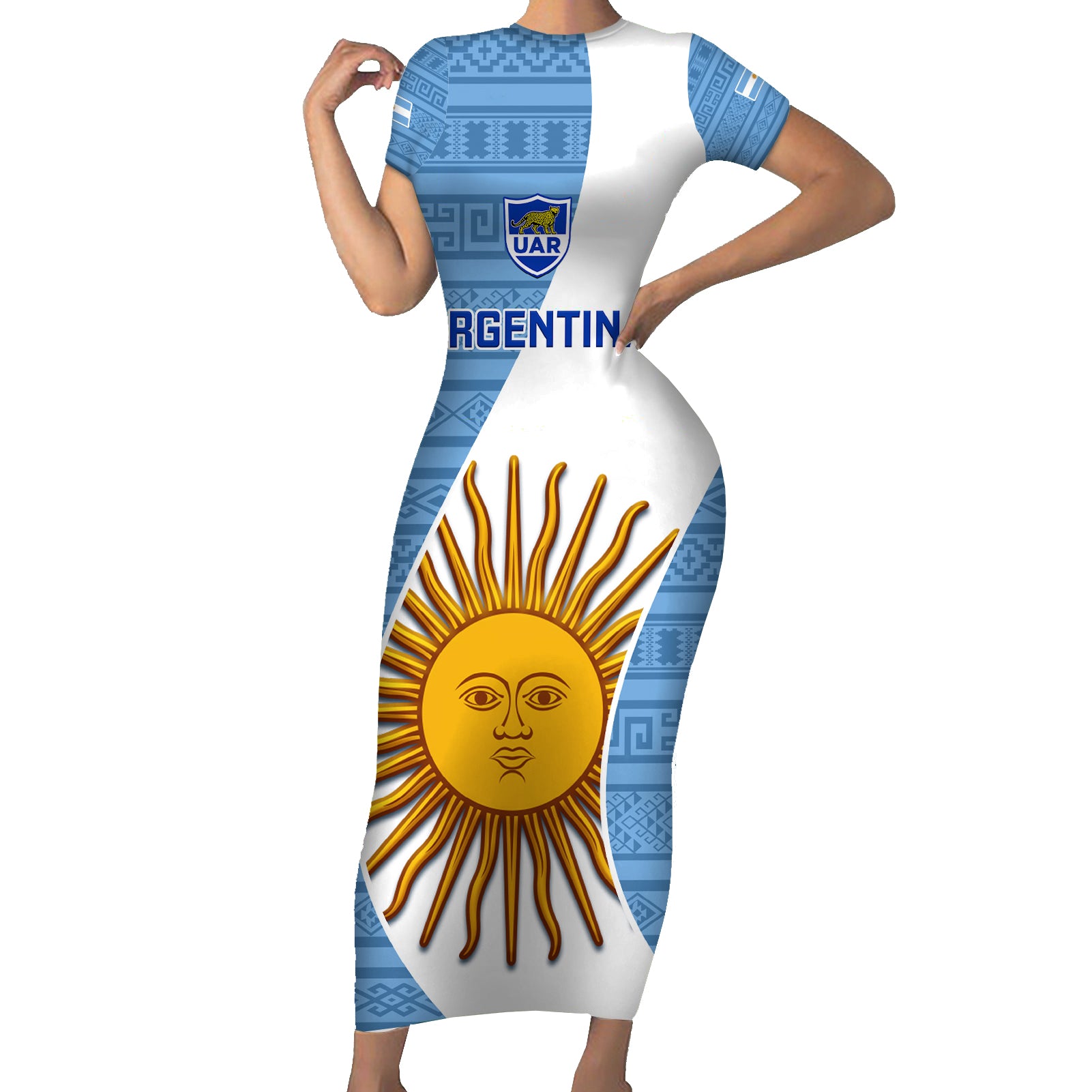 Argentina Rugby Short Sleeve Bodycon Dress 2023 Go Champions Los Pumas World Cup - Wonder Print Shop