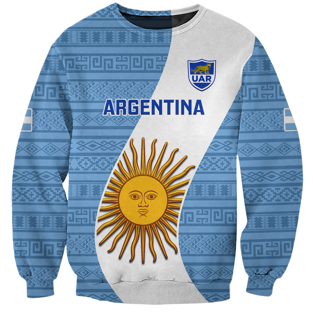 Argentina blue-and-gray rugby sweatshirt with sun emblem, VAR badge, and Argentina text