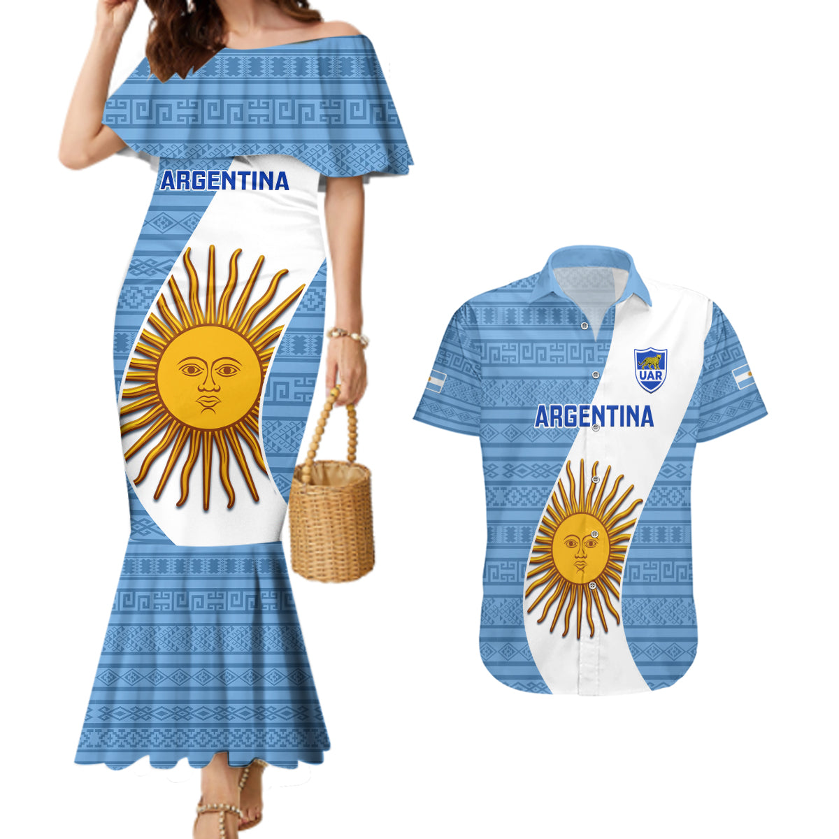 Custom Argentina Rugby Couples Matching Mermaid Dress and Hawaiian Shirt 2023 Go Champions Los Pumas World Cup - Wonder Print Shop