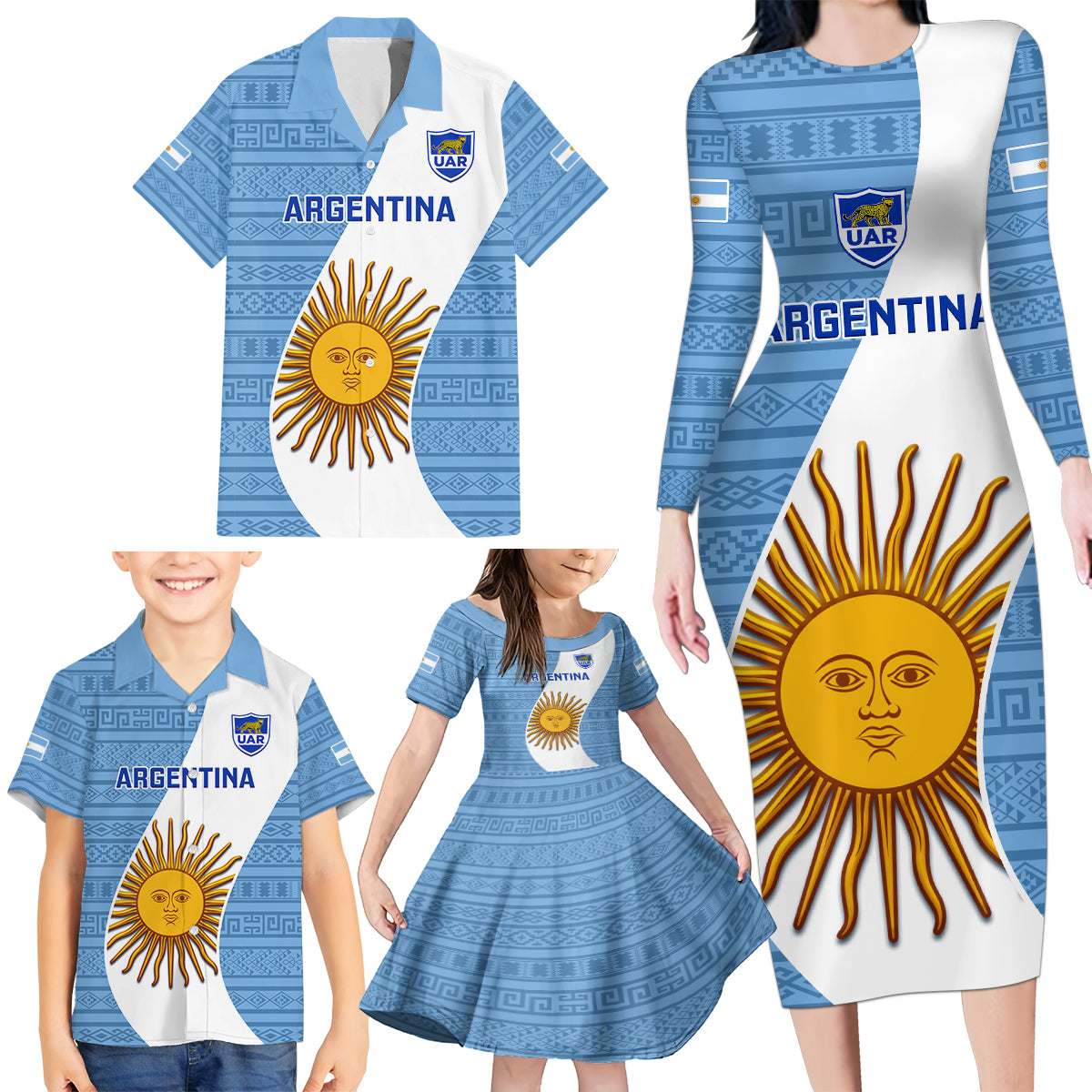 Custom Argentina Rugby Family Matching Long Sleeve Bodycon Dress and Hawaiian Shirt 2023 Go Champions Los Pumas World Cup - Wonder Print Shop