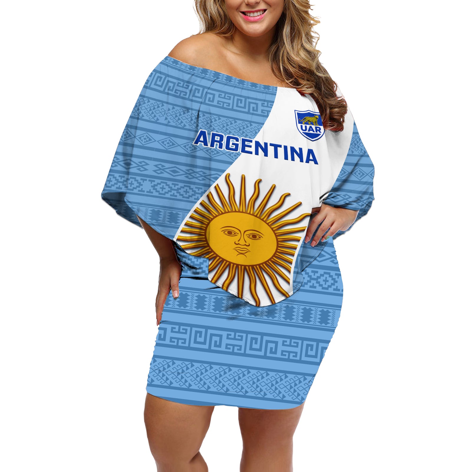 Custom Argentina Rugby Off Shoulder Short Dress 2023 Go Champions Los Pumas World Cup - Wonder Print Shop