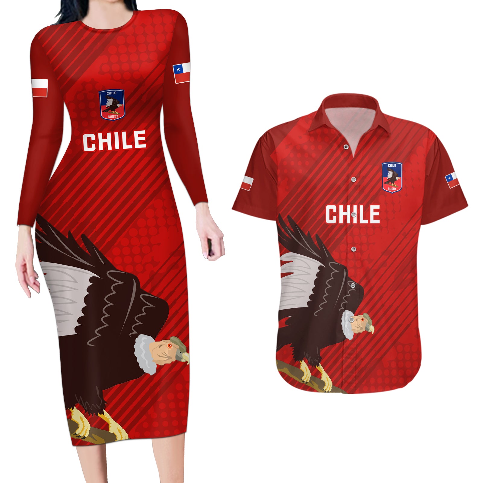 Chile Rugby Couples Matching Long Sleeve Bodycon Dress and Hawaiian Shirt 2023 Los Condores Grunge Style - Wonder Print Shop