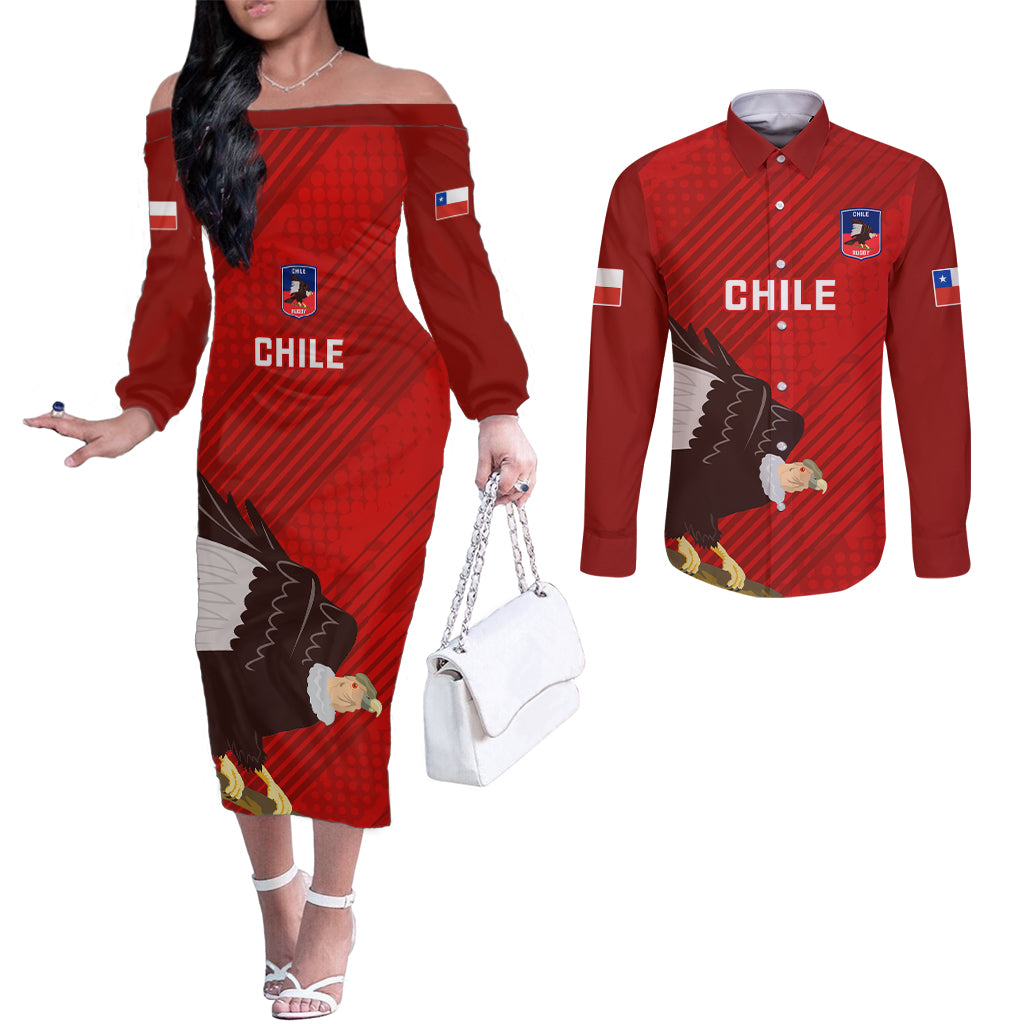 chile-rugby-couples-matching-off-the-shoulder-long-sleeve-dress-and-long-sleeve-button-shirts-2023-los-condores-grunge-style