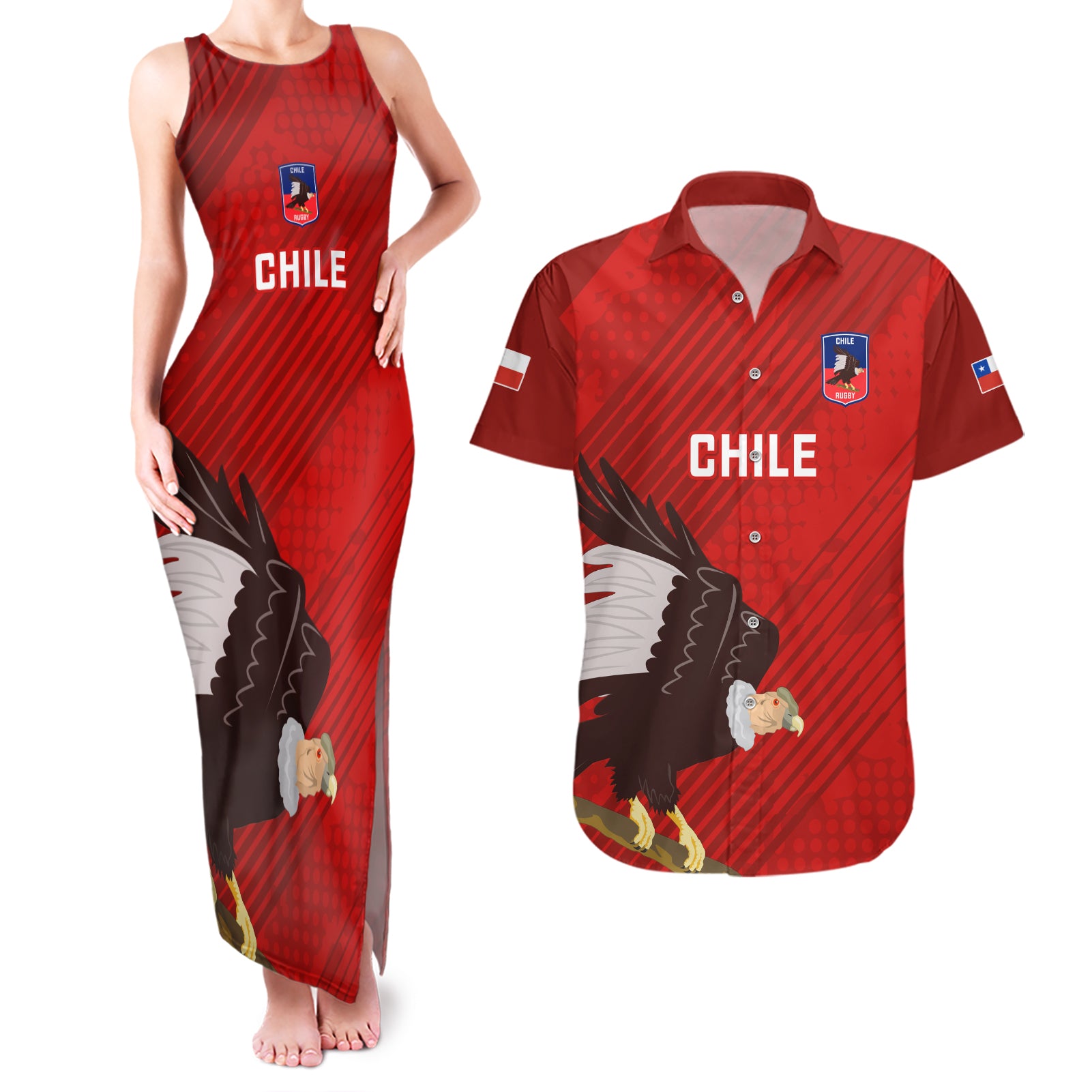 Chile Rugby Couples Matching Tank Maxi Dress and Hawaiian Shirt 2023 Los Condores Grunge Style - Wonder Print Shop