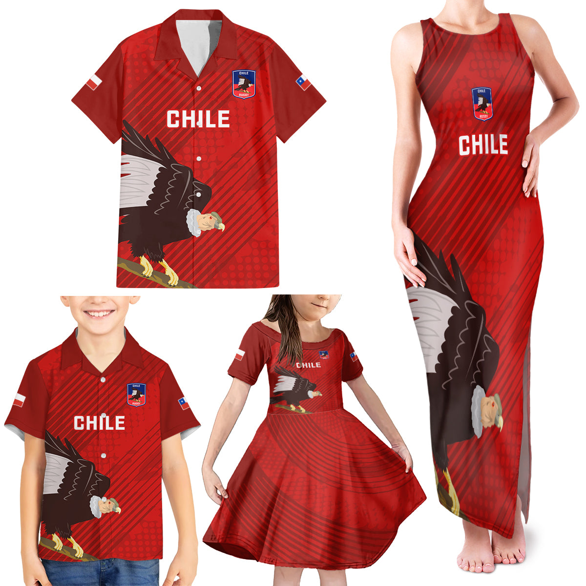 Chile Rugby Family Matching Tank Maxi Dress and Hawaiian Shirt 2023 Los Condores Grunge Style - Wonder Print Shop