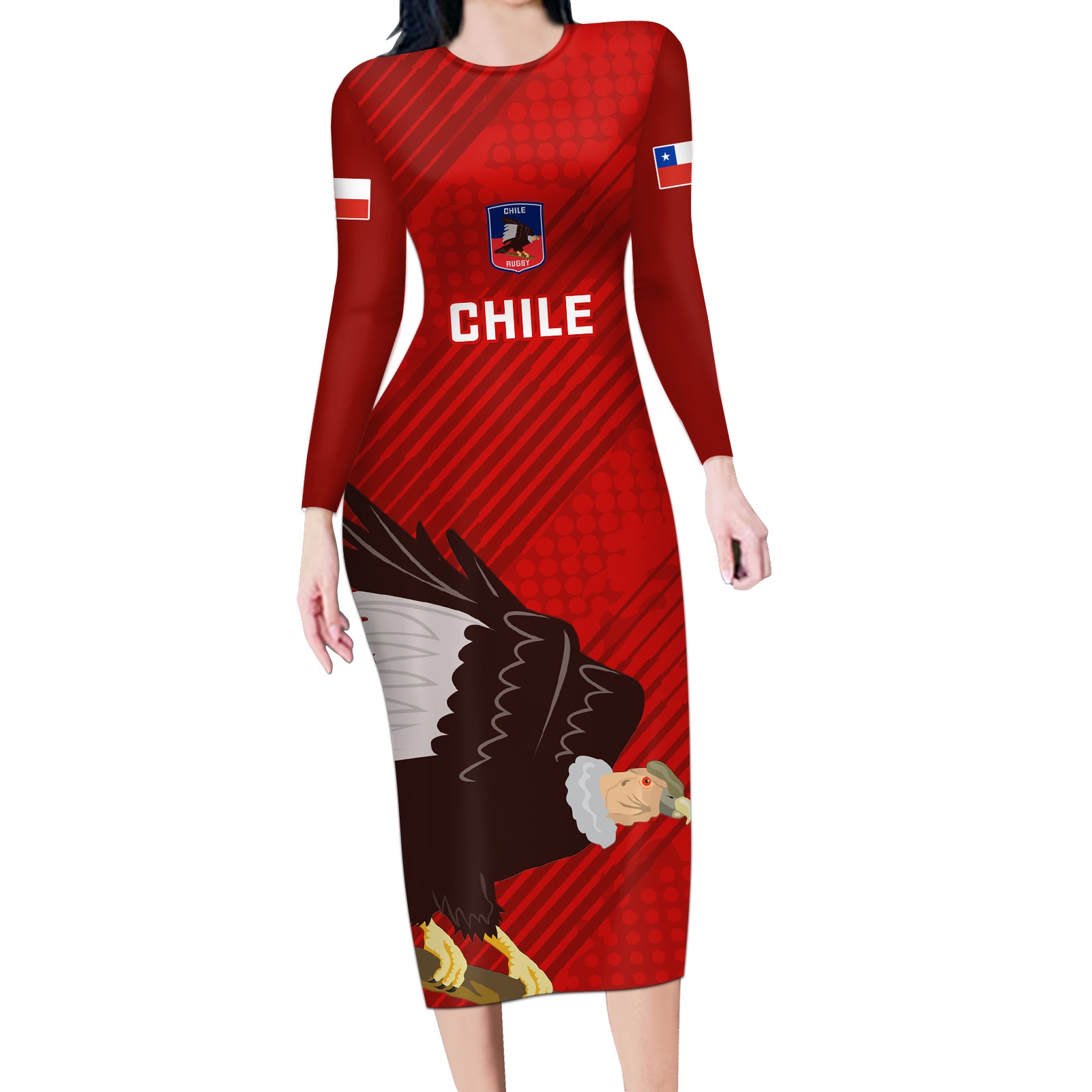 Chile Rugby Long Sleeve Bodycon Dress 2023 Los Condores Grunge Style - Wonder Print Shop