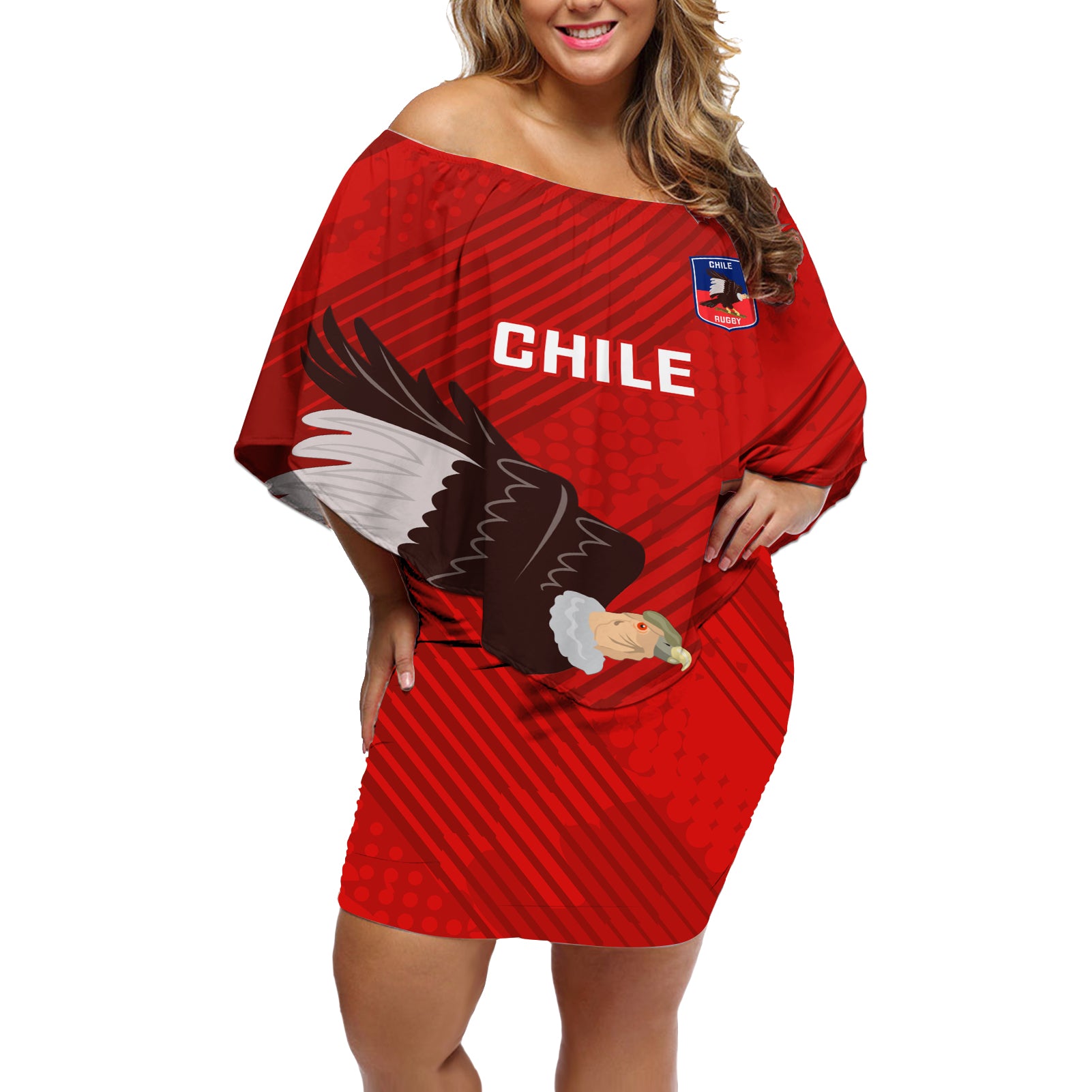 Chile Rugby Off Shoulder Short Dress 2023 Los Condores Grunge Style - Wonder Print Shop