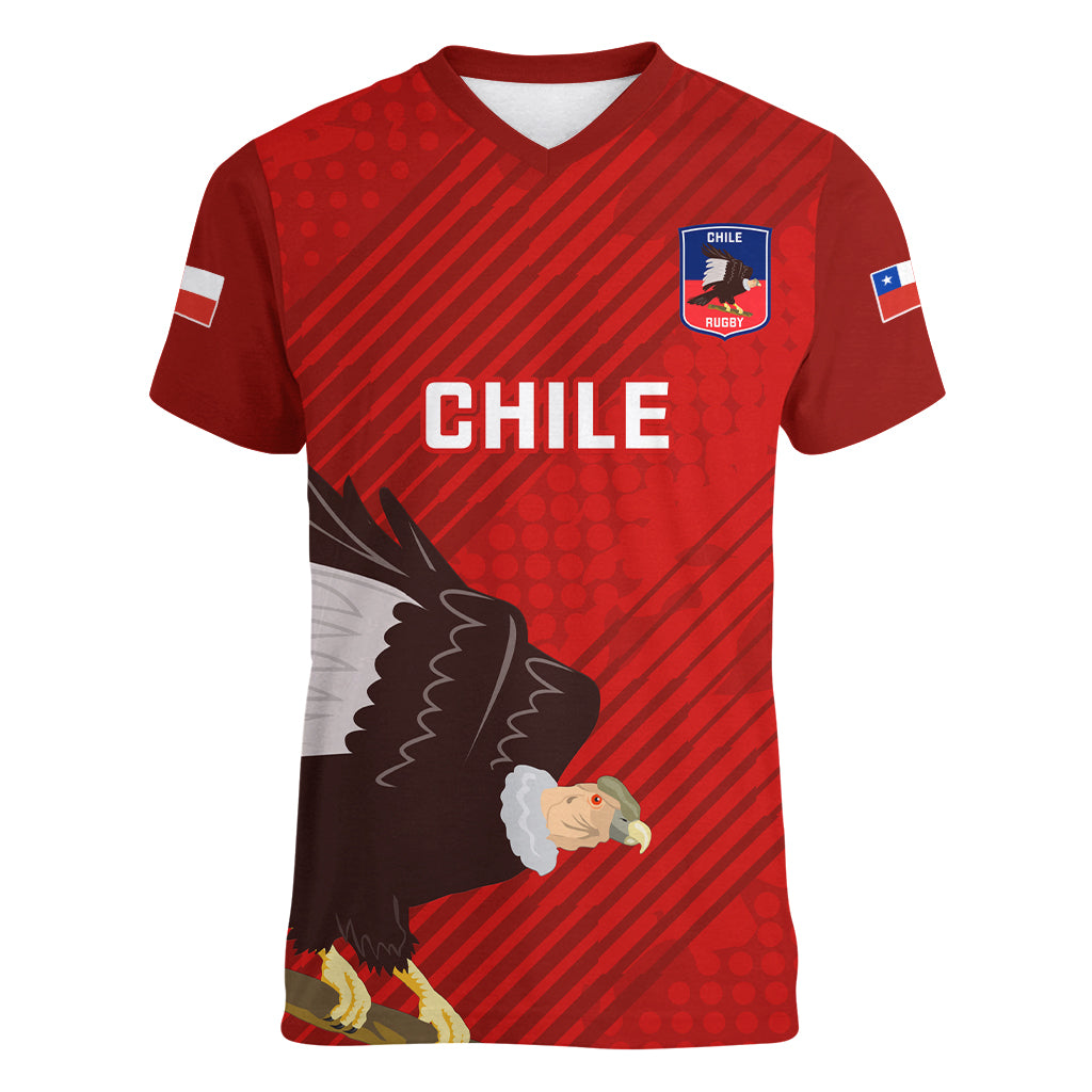 Chile Rugby Women V Neck T Shirt 2023 Los Condores Grunge Style - Wonder Print Shop