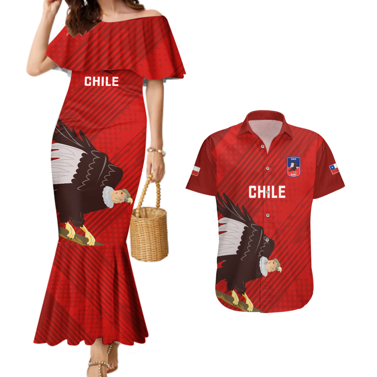 Custom Chile Rugby Couples Matching Mermaid Dress and Hawaiian Shirt 2023 Los Condores Grunge Style - Wonder Print Shop