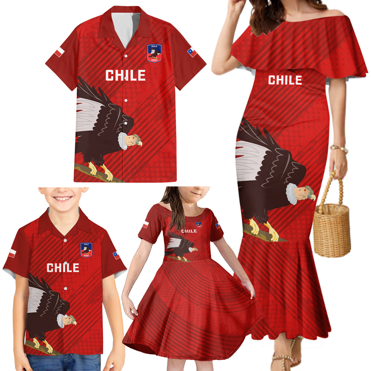 Custom Chile Rugby Family Matching Mermaid Dress and Hawaiian Shirt 2023 Los Condores Grunge Style - Wonder Print Shop