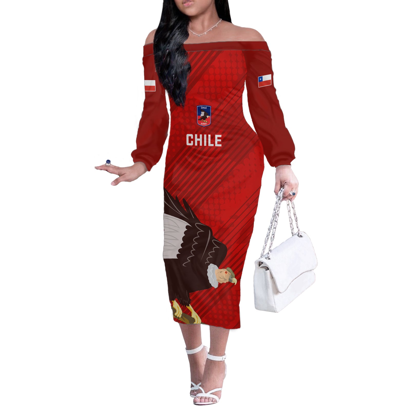 Custom Chile Rugby Off The Shoulder Long Sleeve Dress 2023 Los Condores Grunge Style - Wonder Print Shop