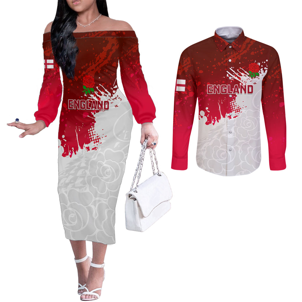 custom-england-rugby-couples-matching-off-the-shoulder-long-sleeve-dress-and-long-sleeve-button-shirts-2023-go-champions-world-cup-red-rose