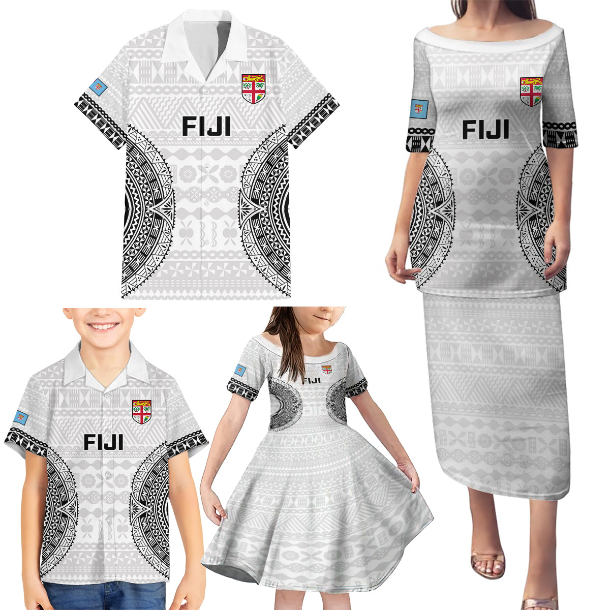 Custom Fiji Rugby Family Matching Puletasi Dress and Hawaiian Shirt 2023 Go Champions World Cup Fijian Tapa Pattern - Wonder Print Shop